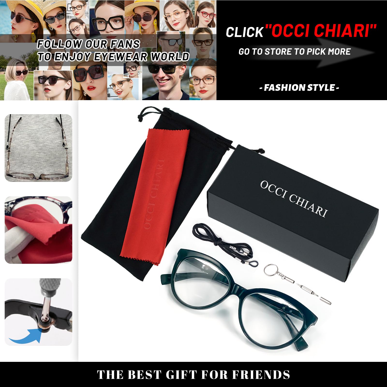 OCCI CHIARI Oversized Reading Glasses for Women - Fashionable Large Frame Readers with Blue Light Blocking - Perfect for Reading, Computer Work & Book Lovers