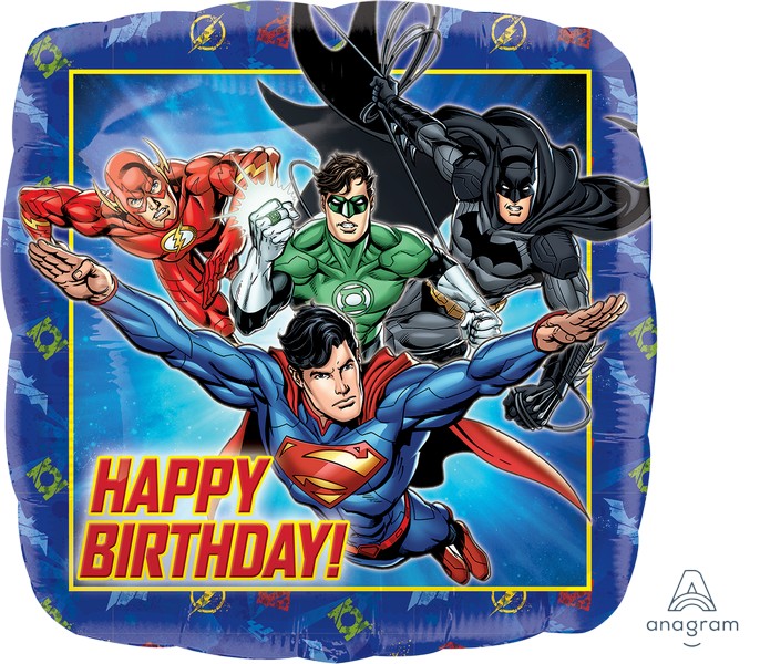 45cm Standard HX Justice League Happy Birthday Balloon - DC Comics Superhero Party Decorations for Birthday Celebrations & Superhero Themed Events