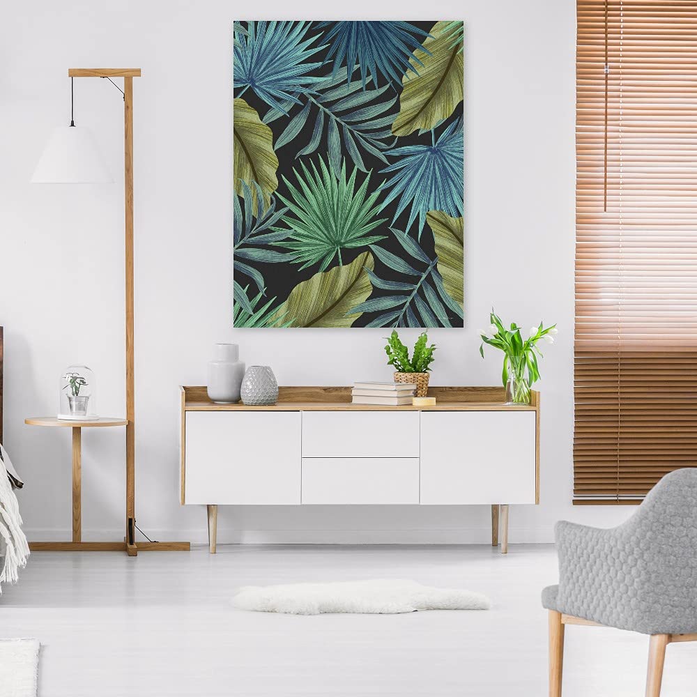 Tropical Leaves Canvas Wall Art - Hand-Painted Fine Art Decor by Seven Trees Design for Living Room, Bedroom, Office & More - Ready to Hang 24x32 Inches - Perfect for Coastal, Boho & Modern Home Decor