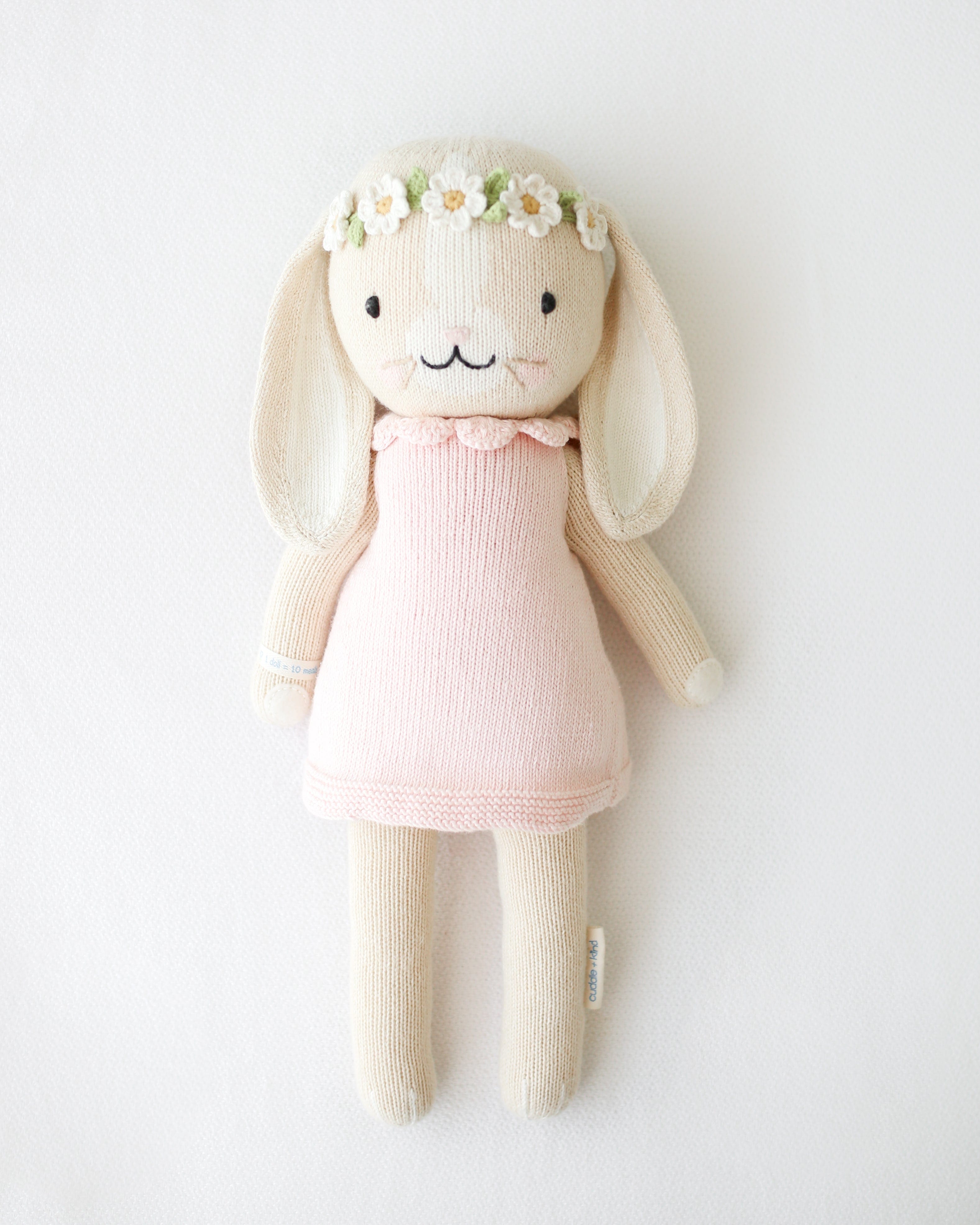 Cuddle+Kind Hannah the Bunny - Handmade Organic Cotton Stuffed Animal Toy for Babies & Kids | Perfect for Cuddling, Gifts, and Nursery Decor