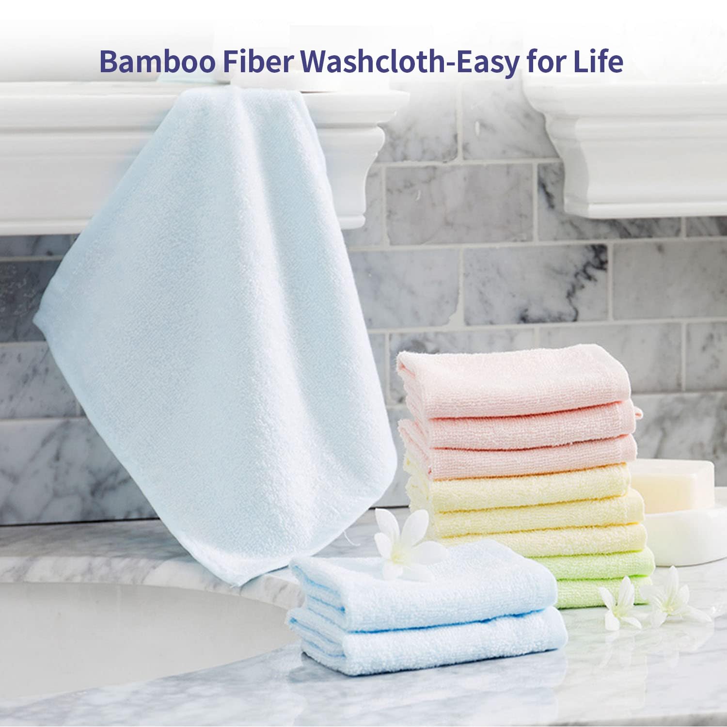 Elves Bamboo Viscose Baby Washcloths Set of 6 - Ultra Soft Face & Body Wash Towels for Newborns - Gentle Baby Girl Washcloths (White & Pink) - Perfect for Bath Time, Sensitive Skin Care & Nursery Essentials