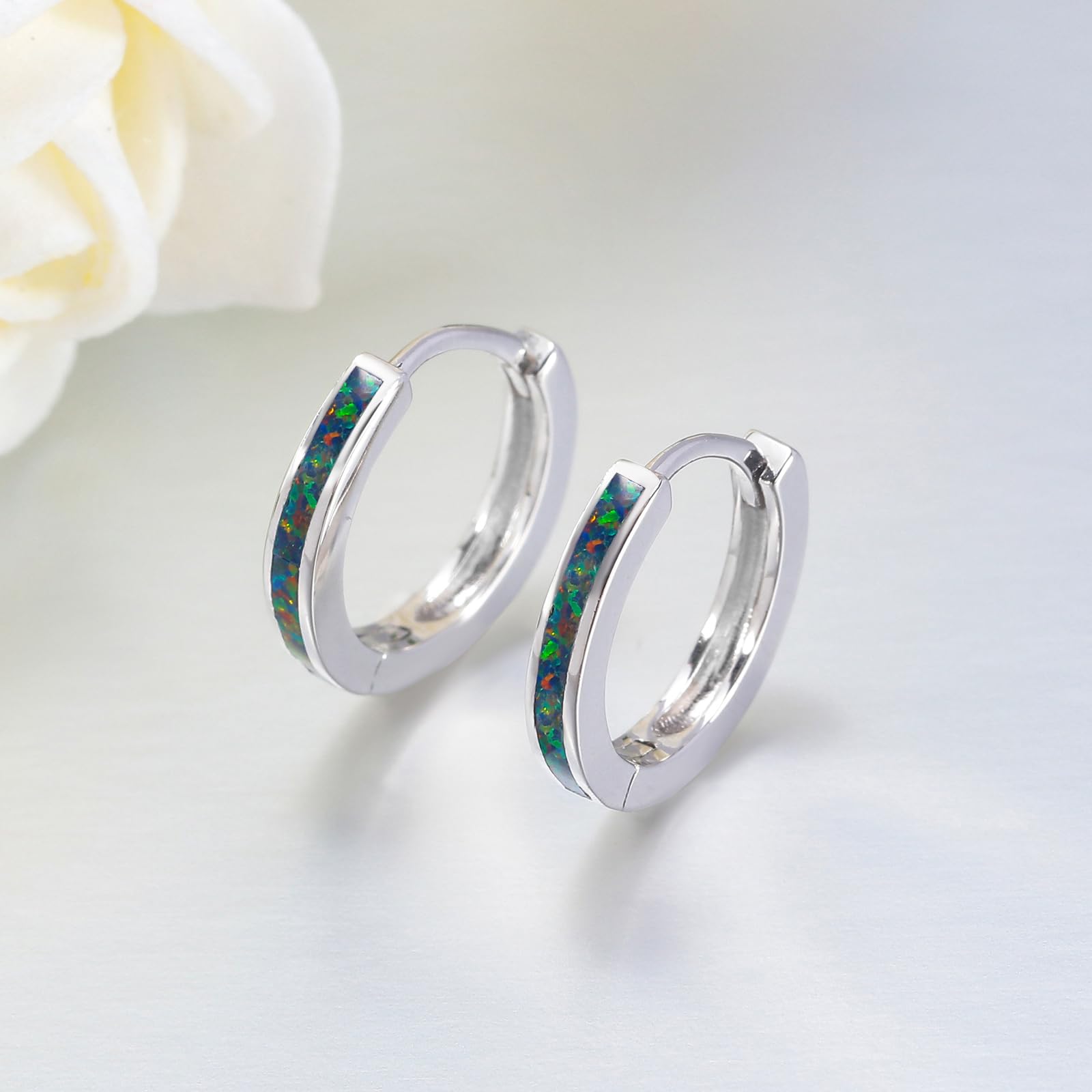 CiNily Sterling Silver Hoop Earrings - 12mm Tiny Opal Huggie Earrings for Women | Lightweight Dainty Mini Hoops | Hypoallergenic Cartilage Piercing Jewelry | Perfect for Everyday Wear, Gifts & Special Occasions