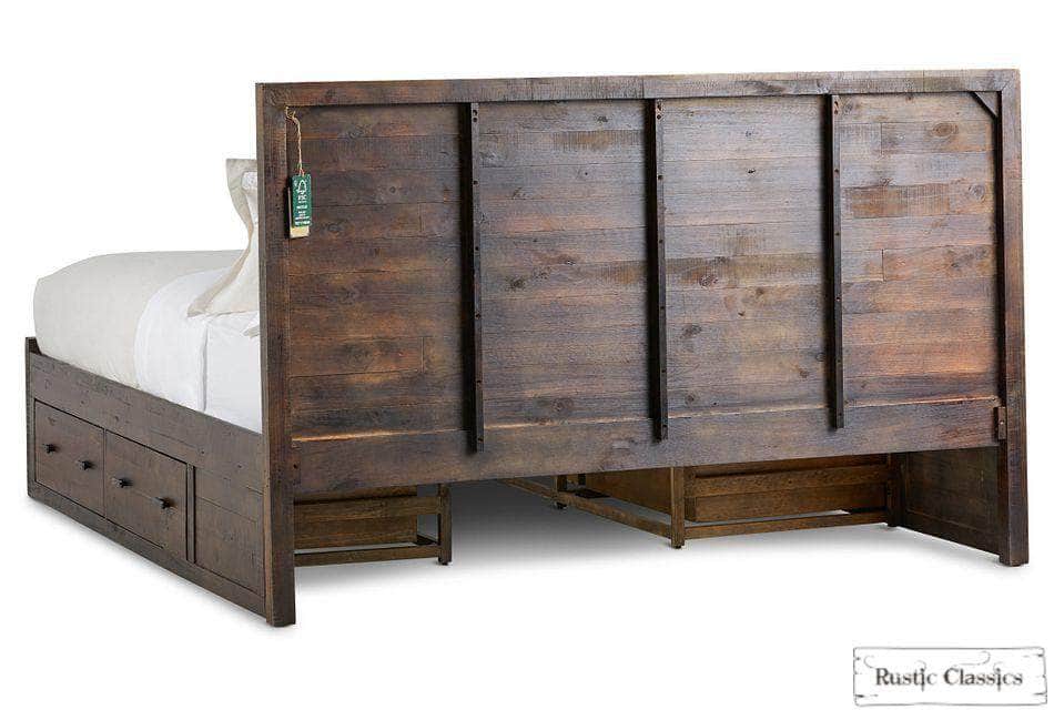 Whistler Reclaimed Wood Platform Bed with 4 Storage Drawers - Brown - Queen & King Size - Rustic Bedroom Furniture for Modern Farmhouse Style