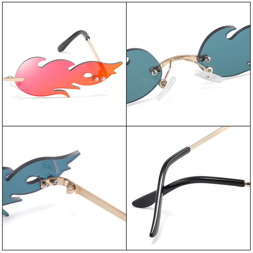 ENTHYI Polygon Flame Sunglasses for Women & Men - Frameless UV Protection Party Glasses, Colorful Punk Eyewear for Cosplay, Rave, Music Festivals & Summer Fashion