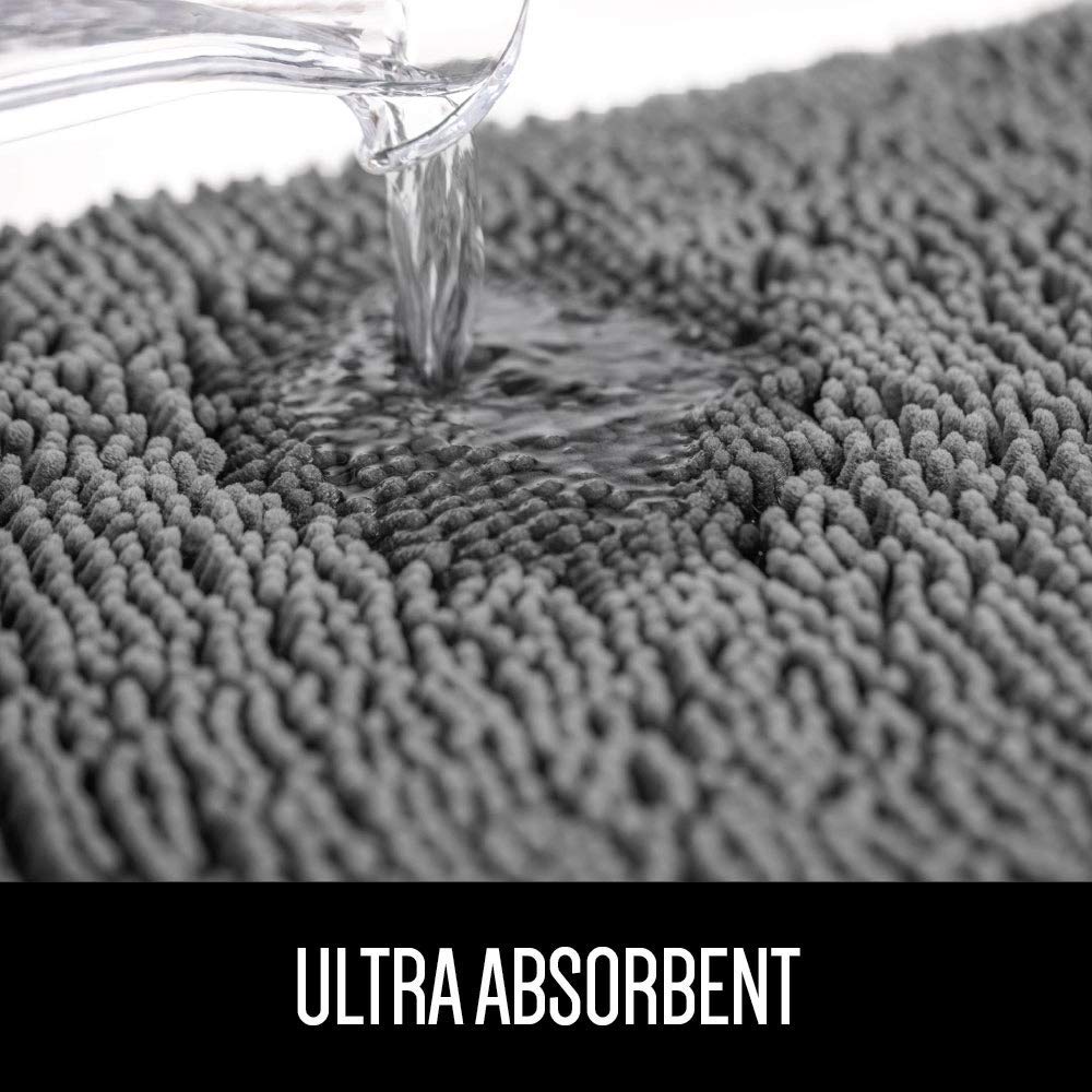 Gorilla Grip Chenille Bath Rug & Shower Mat Set - 48x24 Inch Gray Bathroom Rug & 21x21 Inch Clear Shower Stall Mat - Machine Washable Non-Slip Bath Mats for Bathroom Safety & Comfort - Perfect for Bathrooms, Showers & Wet Areas
