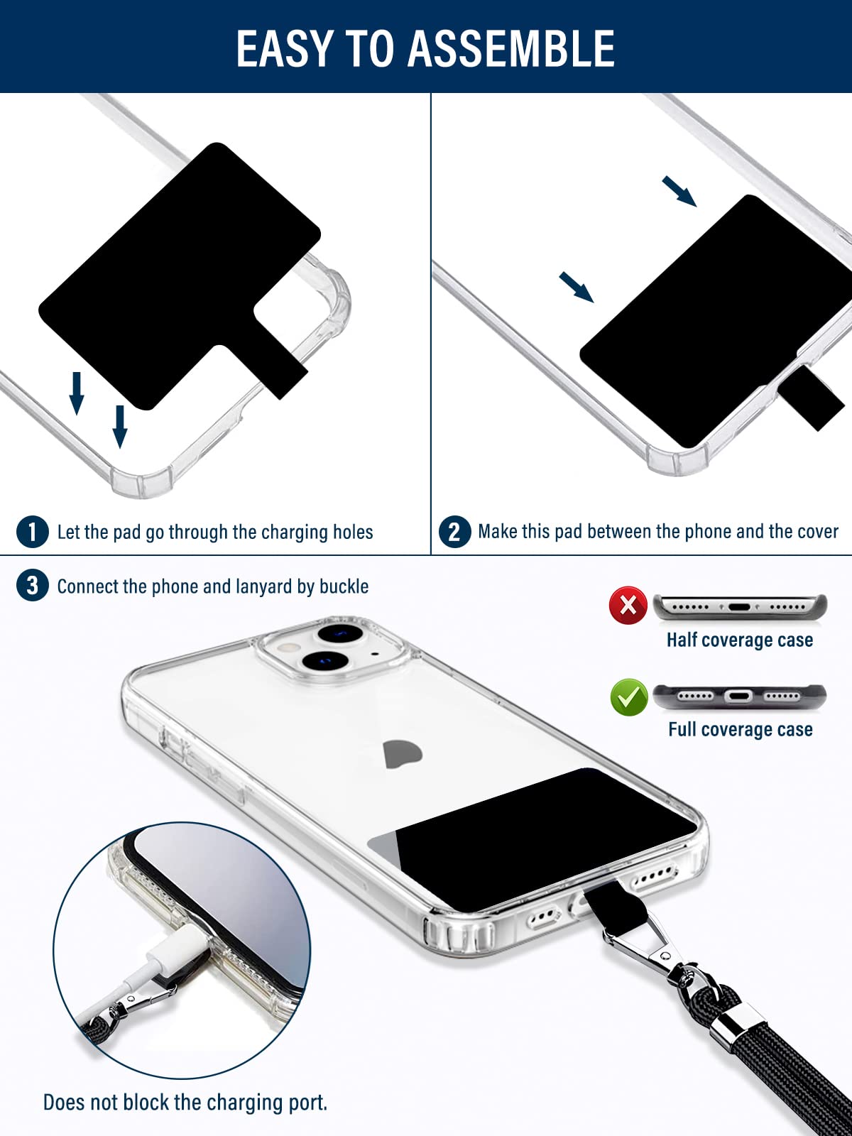 Adjustable Nylon Phone Lanyard for Smartphones - Neck Strap for Work & Travel (Grey)