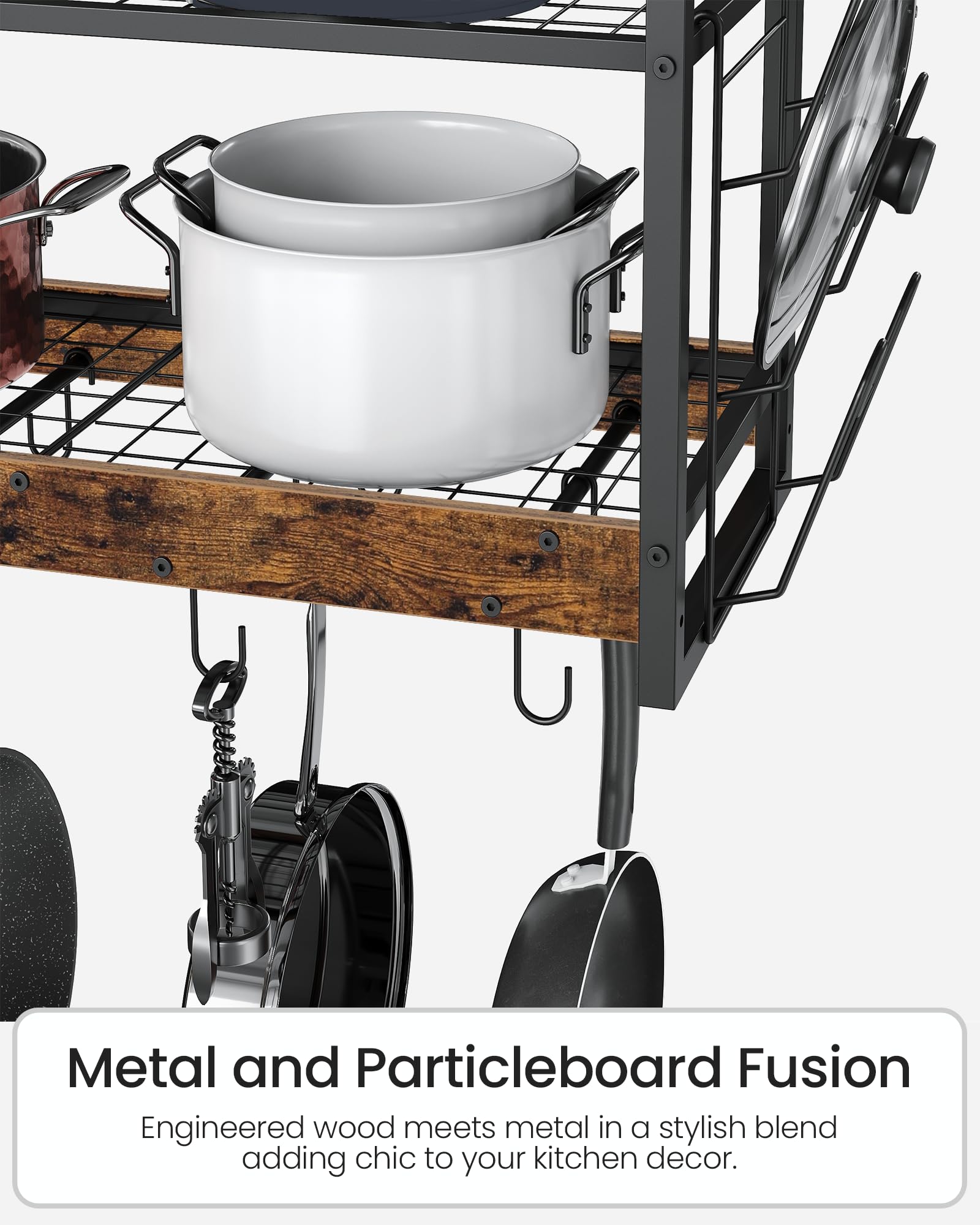 2-Tier Wall Mounted Hanging Pot Rack with 12 Hooks - Rustic Brown Kitchen Organizer for Pots, Pans & Utensils | Space-Saving Storage Solution for Small Kitchens & Apartment Cooking Areas