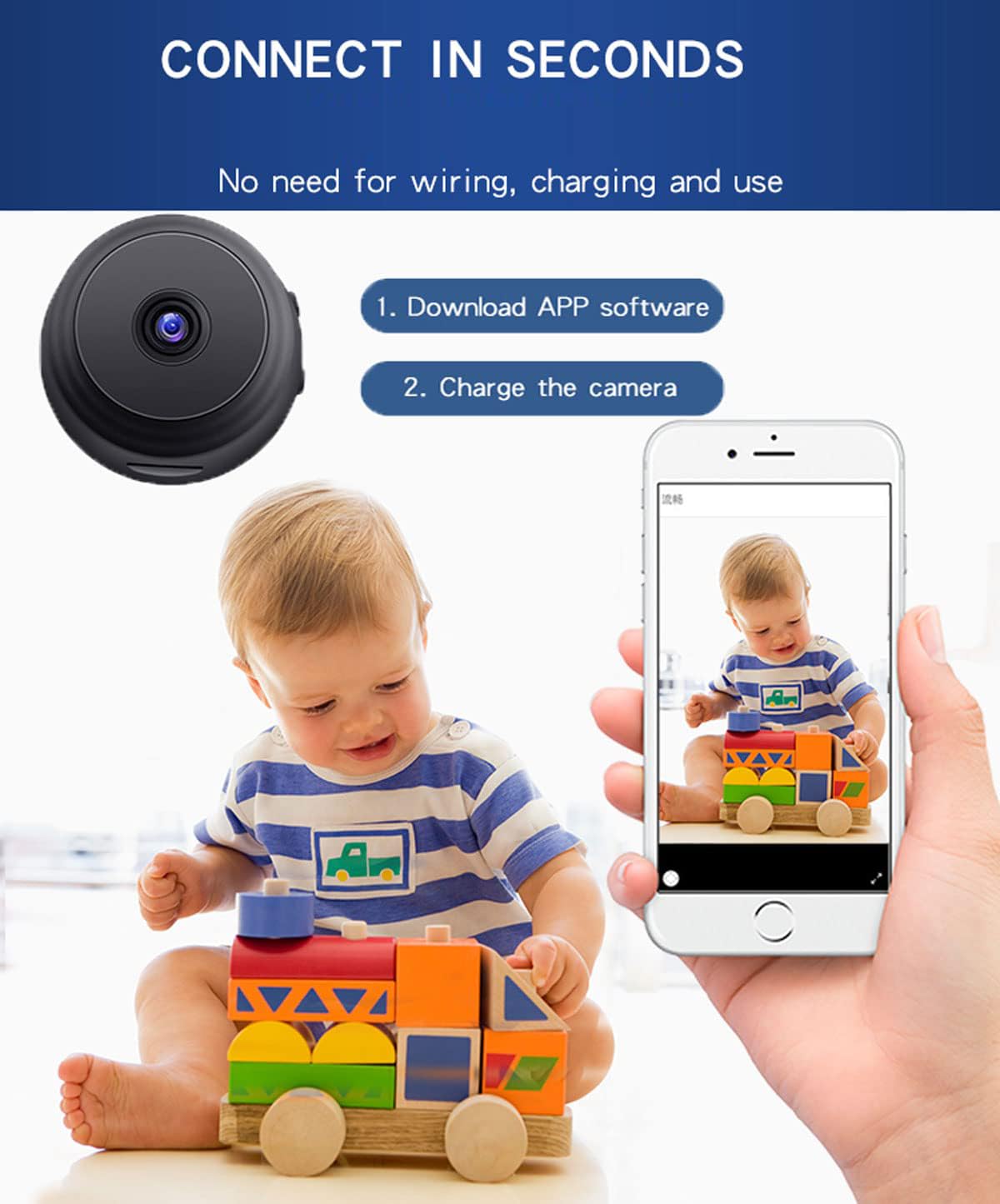 Senri Mini Hidden Camera - 1080P HD WiFi Portable Nanny Cam | Home Security Surveillance & Baby Monitor | Indoor/Outdoor Use for Pets & Home Protection | Perfect for Nursery, Living Room & Backyard Monitoring