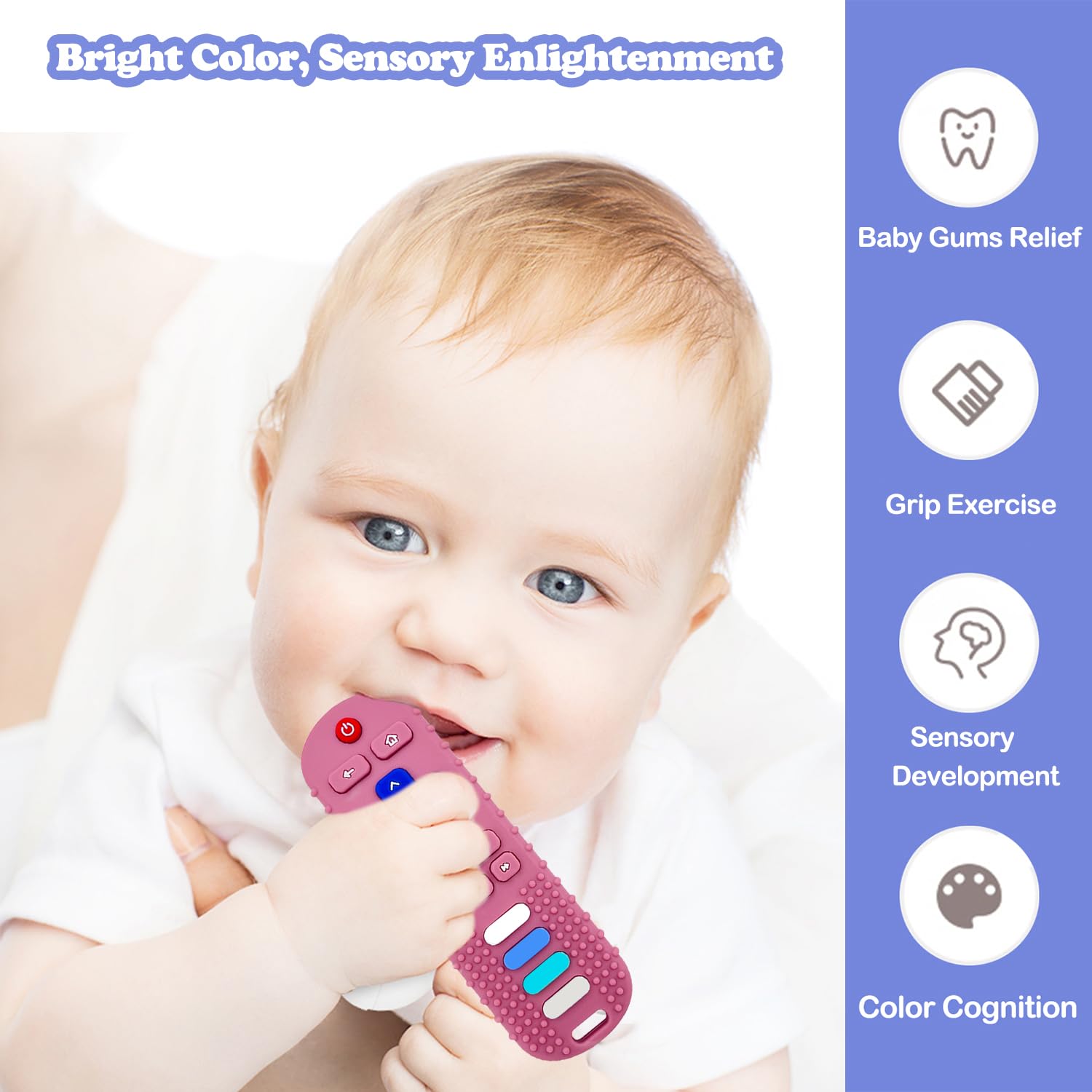 **Organic Baby Teething Toys - BPA Free, Food Grade Silicone Teether for Infants 3-18 Months | TV Remote Shaped Chew Toy for Soothing Sore Gums | Freezer Safe, Perfect for Home, Travel & Daycare (Pink RC)**