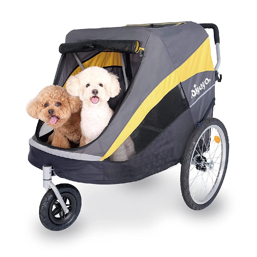 Ibiyaya Hercules Large Dog Stroller for Big Dogs & Cats - Foldable Pet Carrier with Spacious Interior & Air-Filled Tires for Smooth Ride - Black & Yellow - Perfect for Outdoor Walks, Vet Visits & Shopping Trips
