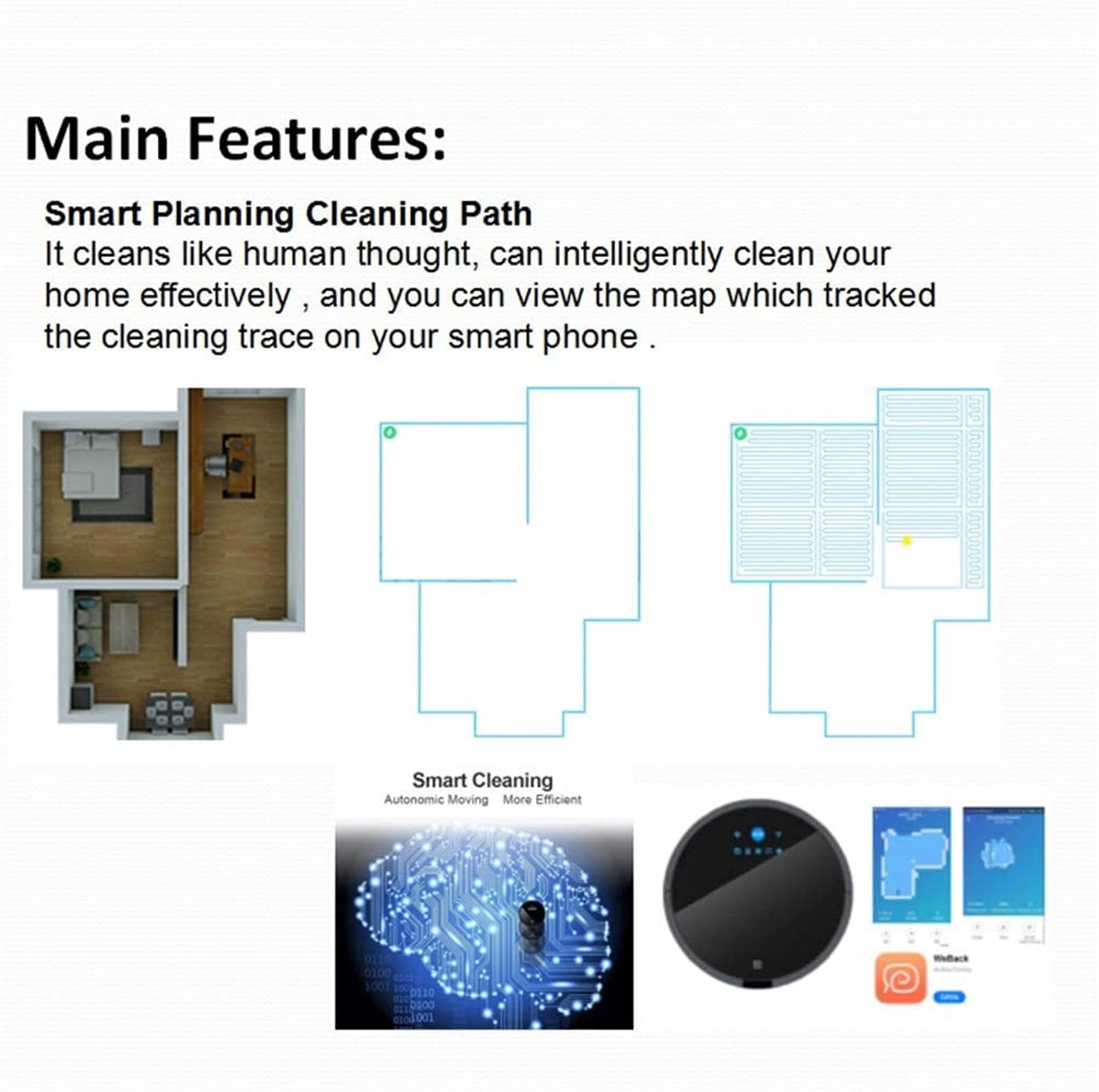 Smart Robot Vacuum Cleaner with Internal Route Planning, 160min Runtime & Strong Suction - APP Control, Carpet Boost Mode - Perfect for Pet Hair & Large Homes - Ideal for Hardwood Floors, Carpets & Daily Cleaning