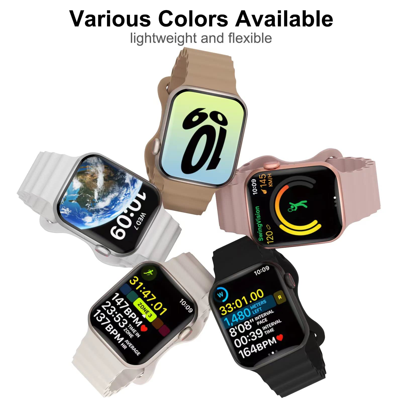 Ocean Silicone Bands for Apple Watch - Compatible with 49mm 45mm 44mm 42mm 41mm 40mm 38mm iWatch Ultra Series 9/8/7/SE/6/5/4/3/2/1 - Breathable Adjustable Sport Strap for Women & Men - Perfect for Running, Swimming, Workouts & Daily Wear