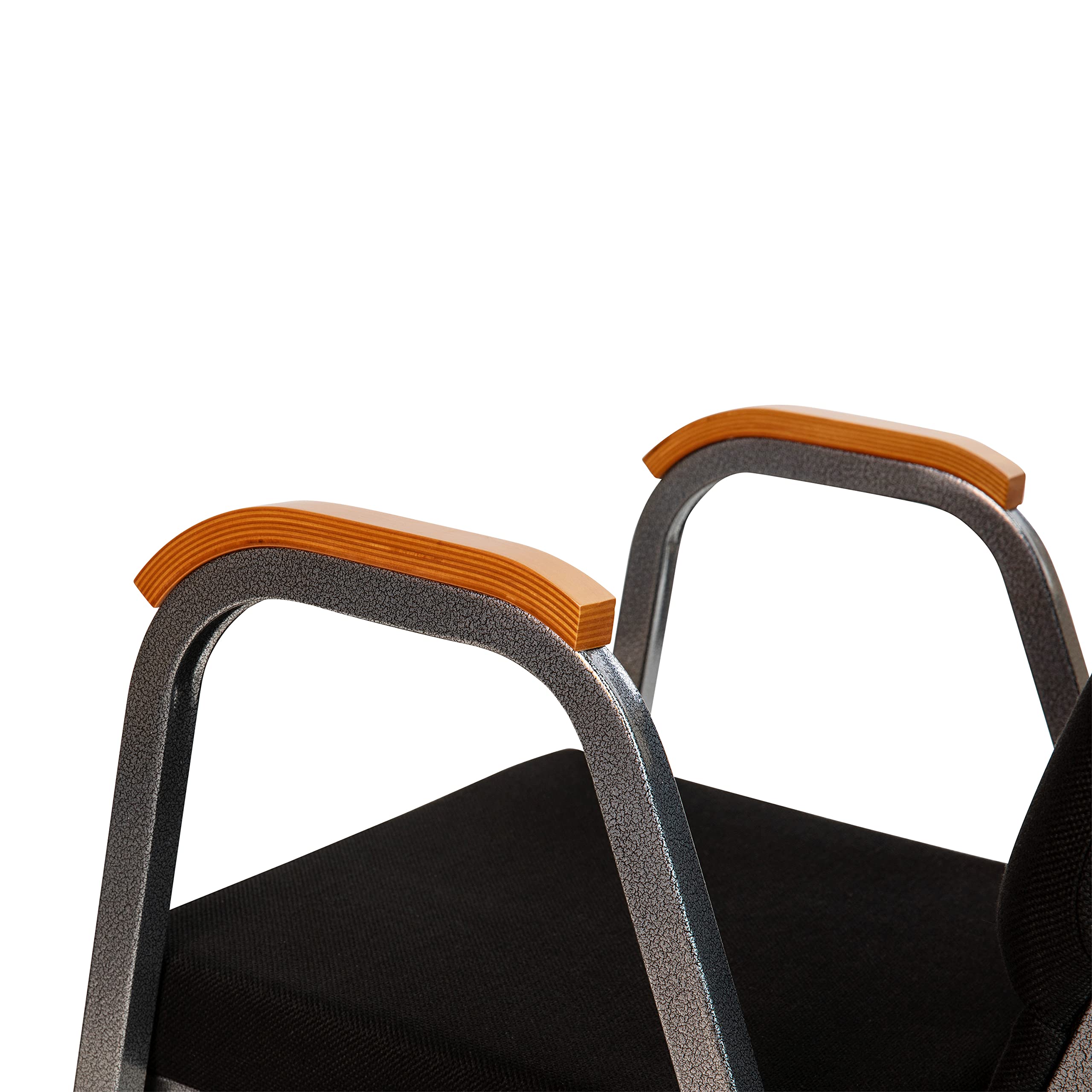 EMMA + OLIVER 21 Inch Black Fabric Stackable Church Chair with Silver Vein Frame Arms - Perfect for Weddings, Events & Religious Gatherings