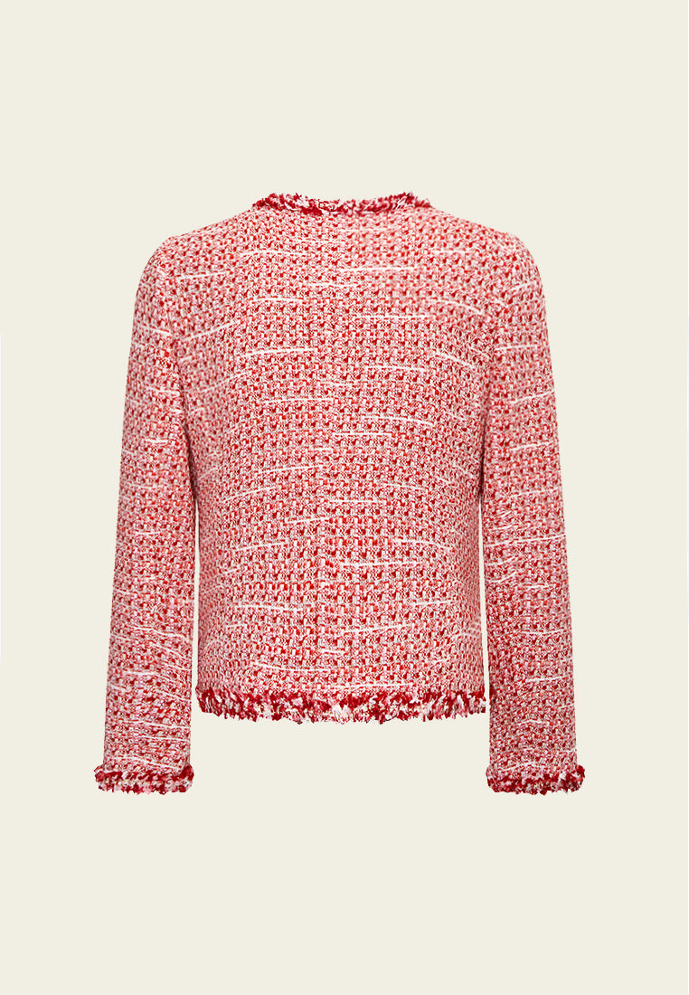 Signature Red Tweed Jacket for Women - Classic Vintage Blazer with Notched Lapel - Perfect for Office, Cocktail Parties & Fall Weddings