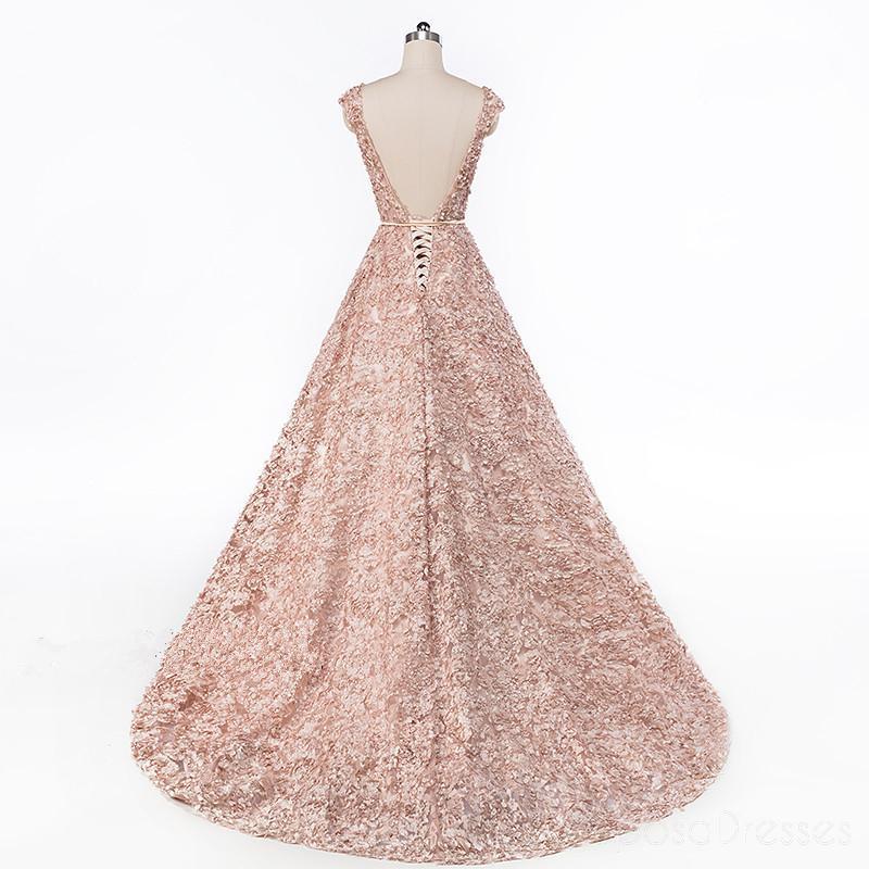 Elegant Rose Gold Lace Cap Sleeve Long Prom Dress for Evening Parties | Soop 18612 | Perfect for Homecoming, Prom Night & Formal Events