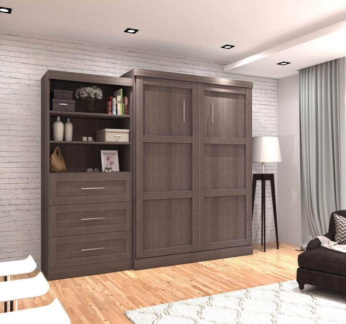 Pur 101 Queen Size Murphy Wall Bed with Storage Unit - 7 Color Options | Space-Saving Bed for Small Apartments, Guest Rooms & Home Offices