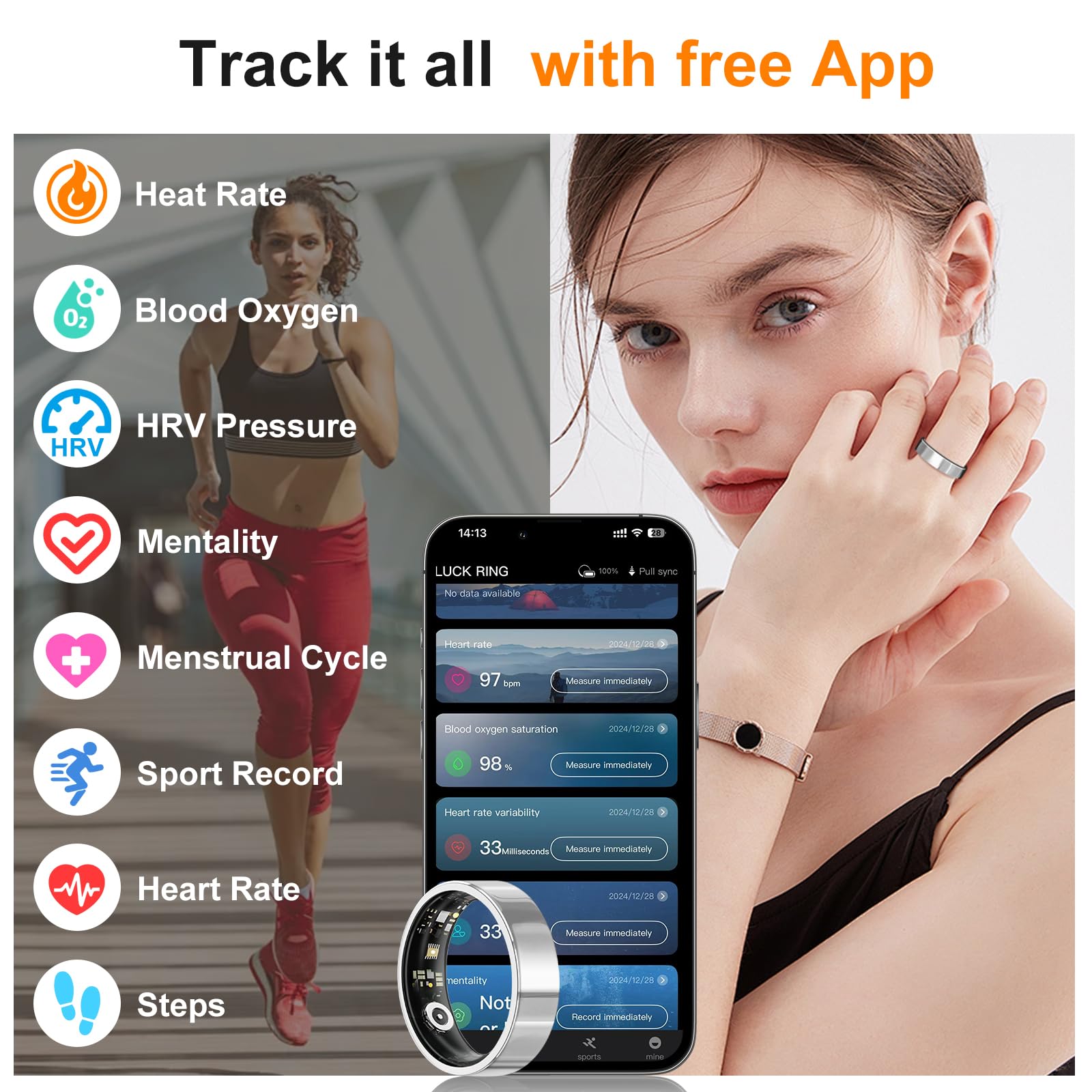 Ultra-Thin Smart Ring with Charging Case - Health & Fitness Tracker for Heart Rate, Blood Oxygen, Sleep Monitoring & Menstrual Cycle Tracking - Compatible with Android & iOS (No App Subscription Needed) - Perfect for Workouts, Sleep Analysis & Daily Health Tracking