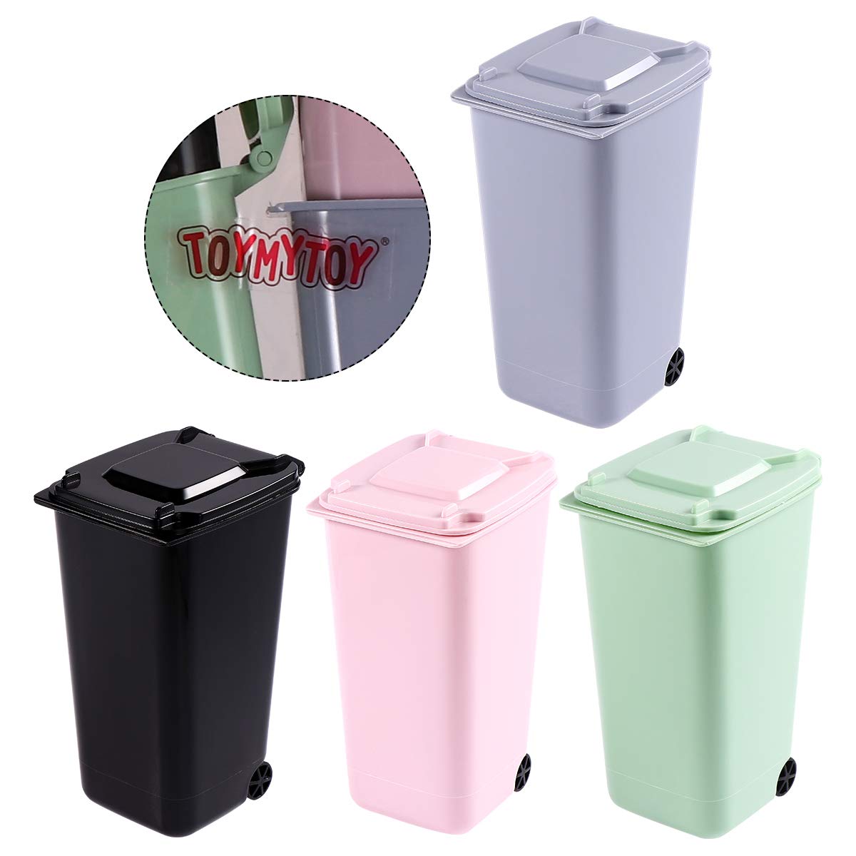 TOYMYTOY 4-Piece Mini Office Trash Can Set - Desktop Garbage Bin with Wheels & Lip Design, Pencil Holder for Home, Office, School & Dorm Organization - Perfect for Desks, Workstations & Study Areas