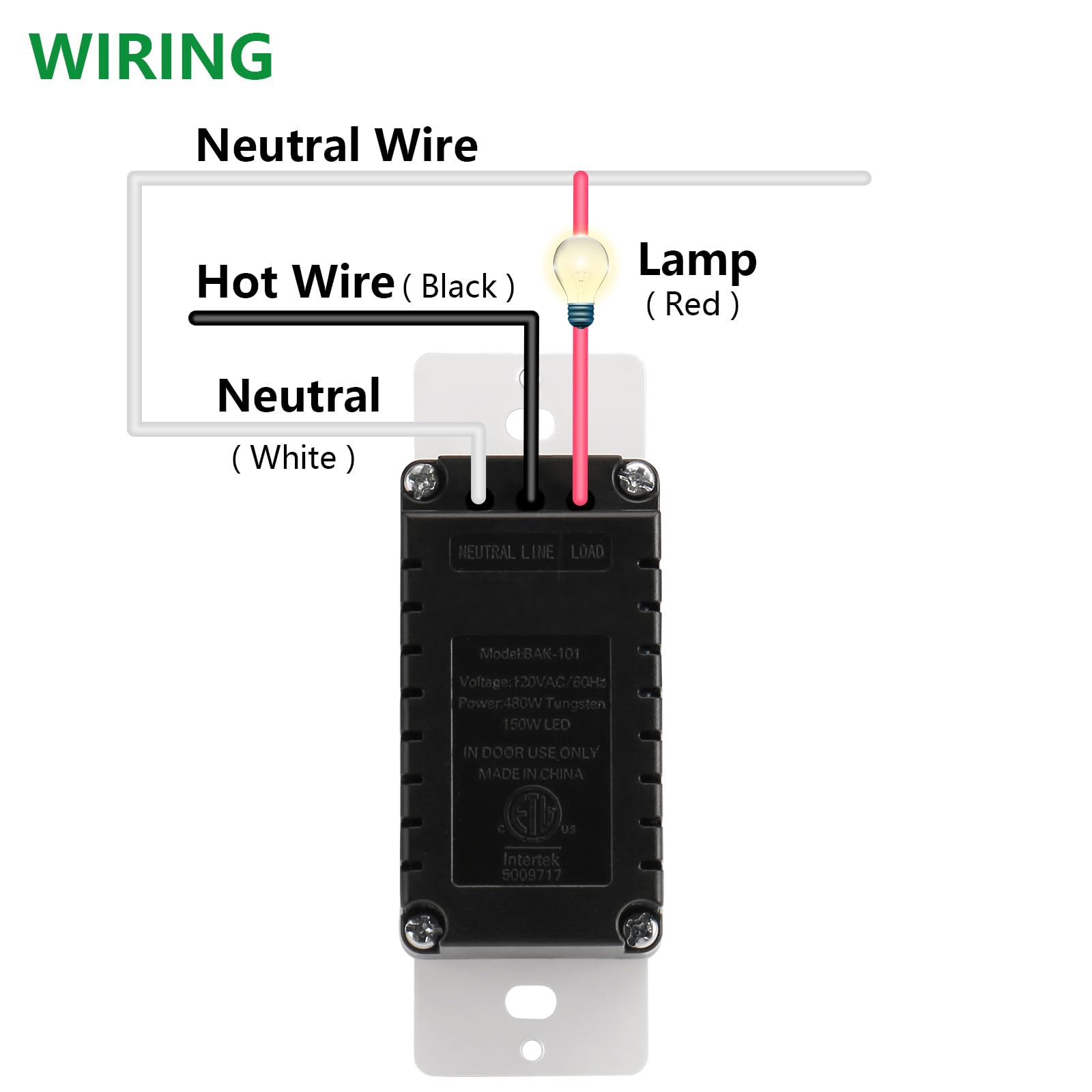Wengart 1Pack White ETL Listed Capacitive Touch Light Switch with LED Indicator - Compatible with 480W Tungsten/Incandescent & 150W LED Bulbs - Perfect for Bedroom, Living Room, and Office Lighting Control
