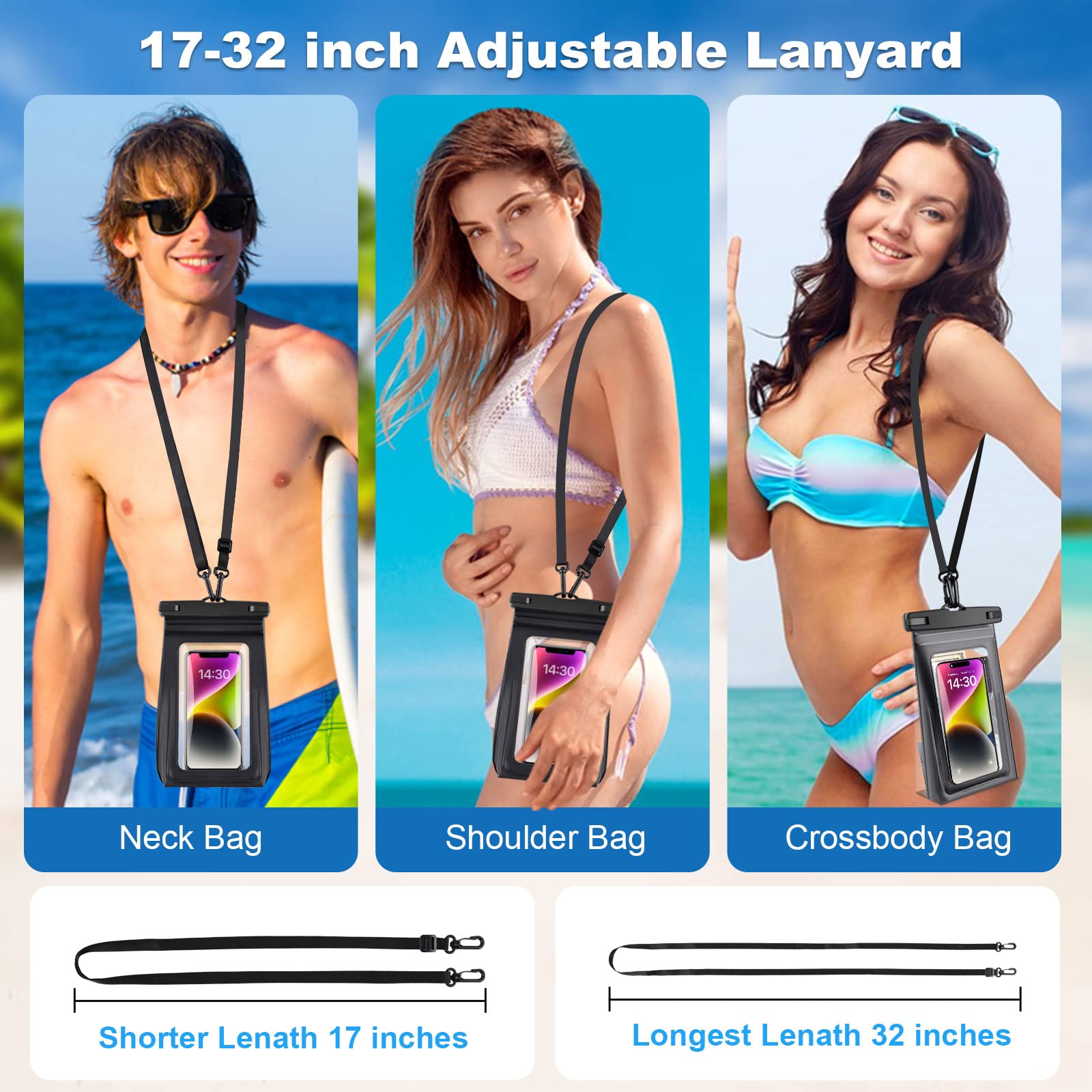 Waterproof Phone Pouch for iPhone 16 15 14 13 12 11 Pro Max & Samsung - IPX8 Dry Bag with Sealing Strip (2 Pack, 9 Inch) - Perfect for Beach, Swimming, Cruise & Water Sports