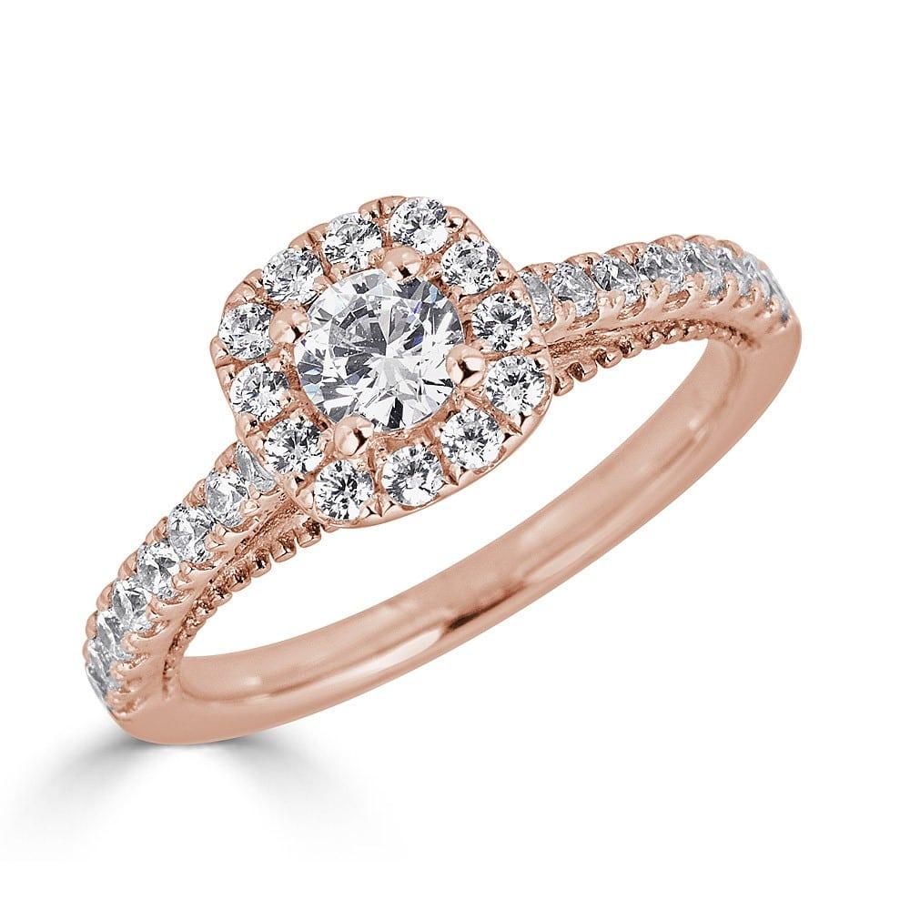 14KT Gold 3/4 CTW Diamond Milgrain Cushion Halo Engagement Ring for Women - Perfect for Proposals, Anniversaries & Special Occasions
