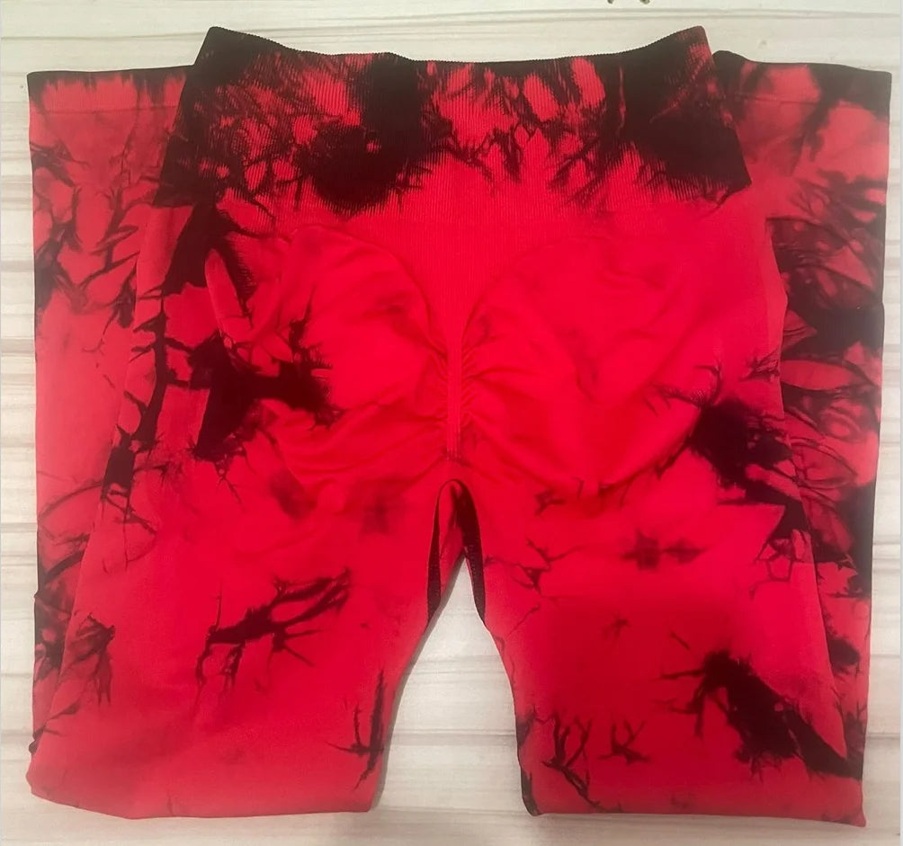 Women's Tie-Dye Hollow Out Leggings - High Waisted Push Up Gym Tights for Running, Yoga & Fitness | Sexy Sports Pants for Workout & Activewear | Red Athletic Leggings