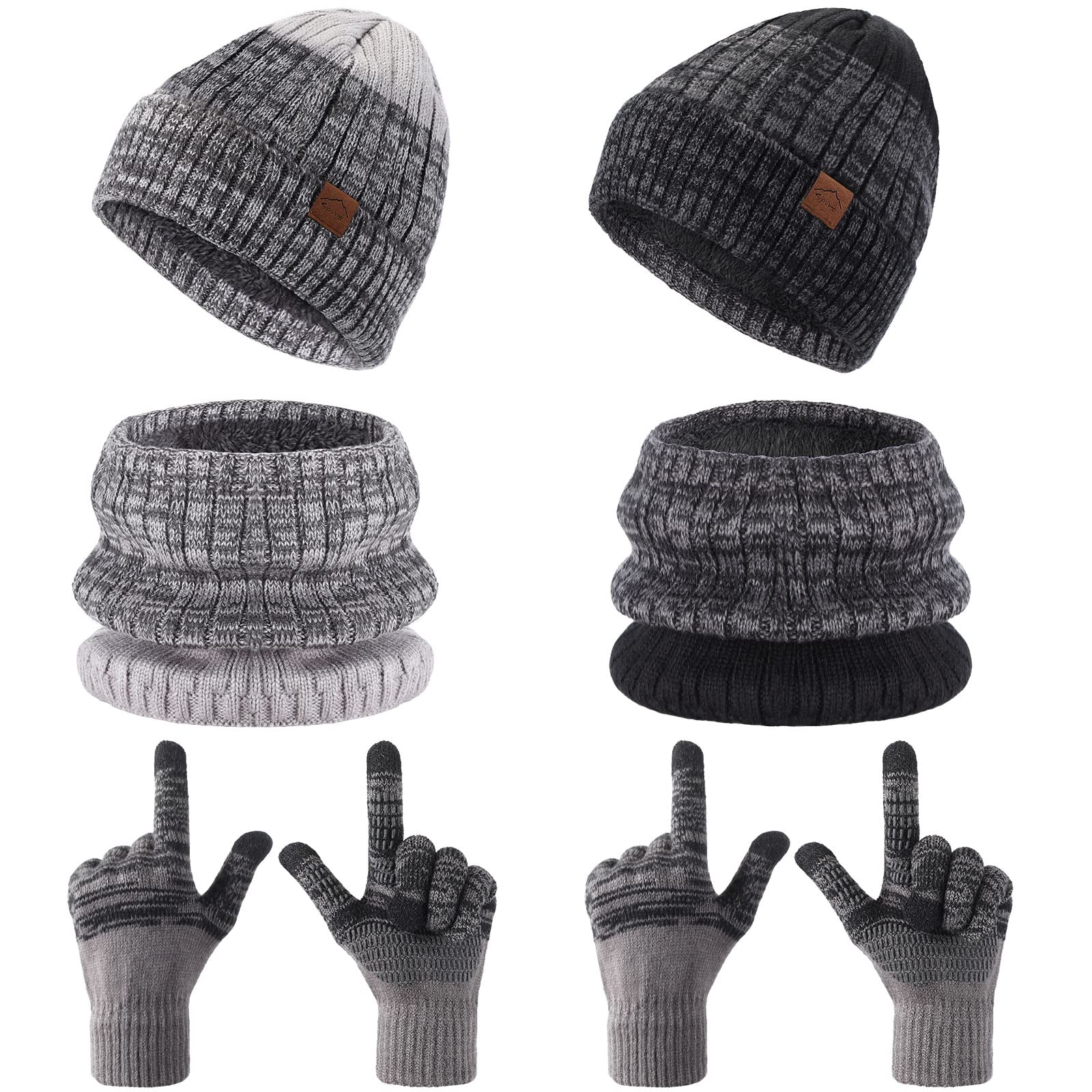 6-Piece Winter Knit Beanie Hat, Scarf & Touchscreen Gloves Set - Fleece Lined Warm Skull Cap for Men & Women - Perfect for Outdoor Sports, Skiing, Snowboarding & Cold Weather Activities