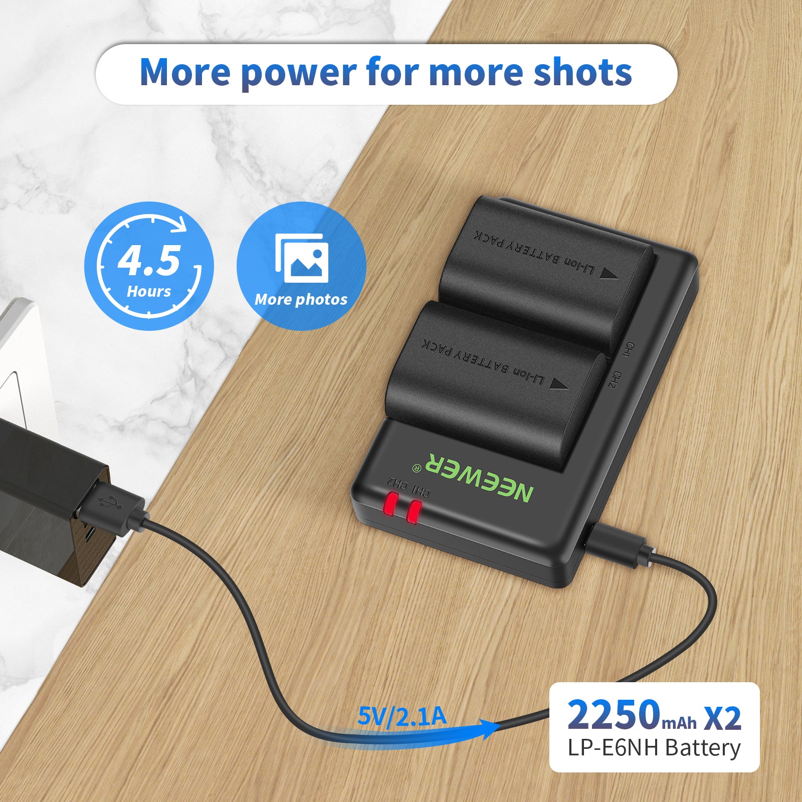 NEEWER LP-E6NH R6 II Replacement Li-Ion Battery Set for Canon Cameras - Compatible with EOS R6 Mark II, R5, R, RP - Perfect for Travel, Photography & Videography
