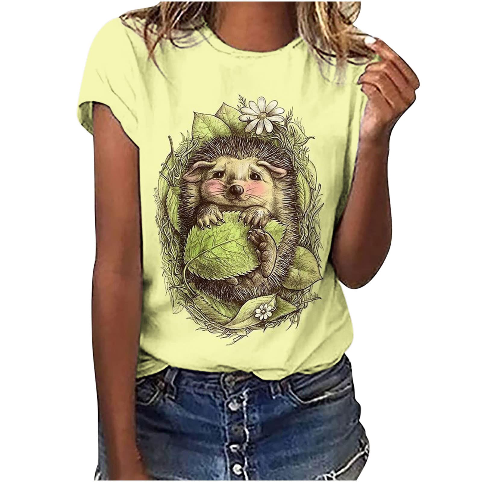 Women's Funny Animal Print Graphic Tees - Cute Summer Casual Crewneck Short Sleeve T-Shirts - Plus Size Blouses & Tops for Everyday Wear, Outings & Gifts