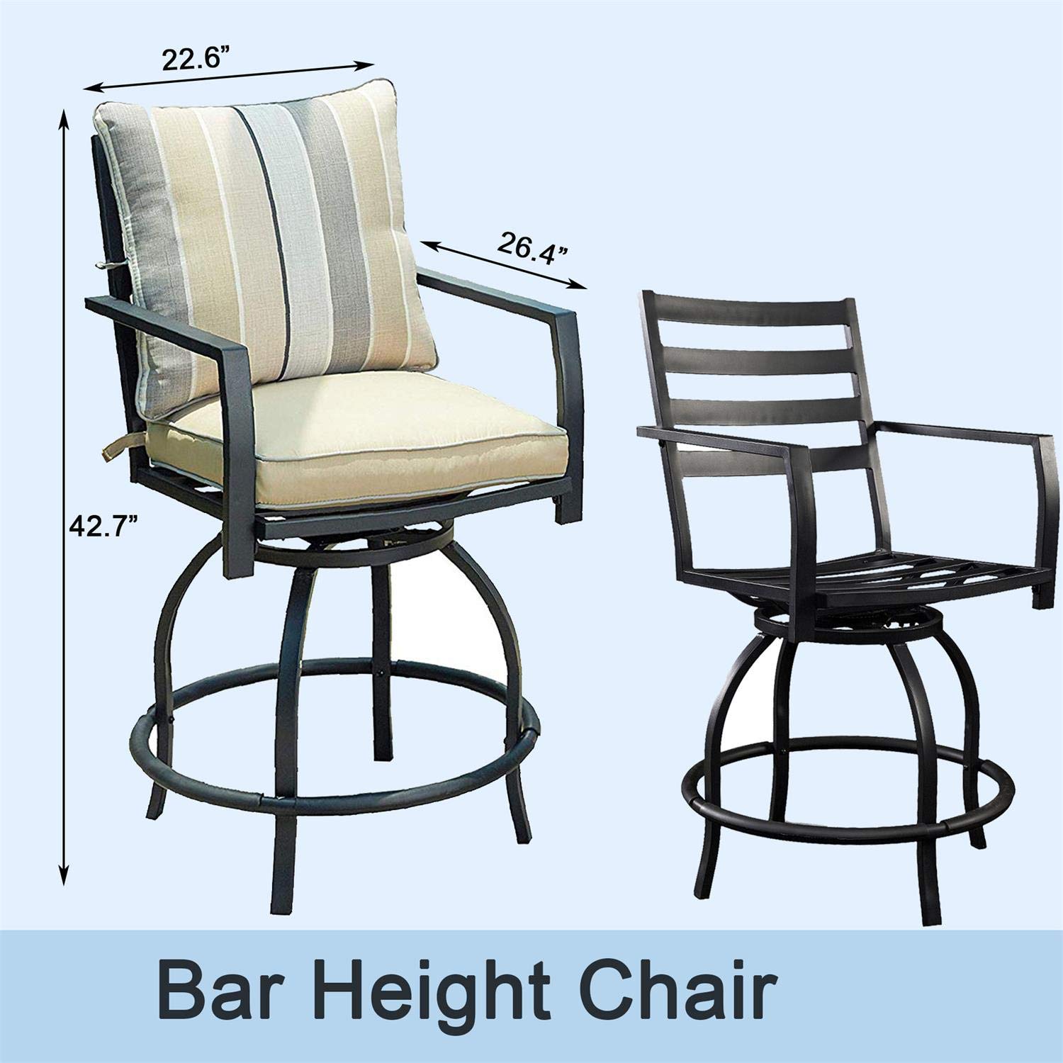 **PatioFestival Outdoor Bar Stools - Swivel Bar Height Chairs with Padded Cushion & Glass Top Table - Counter Height Patio Furniture Set for Balcony, Deck, or Backyard Dining**