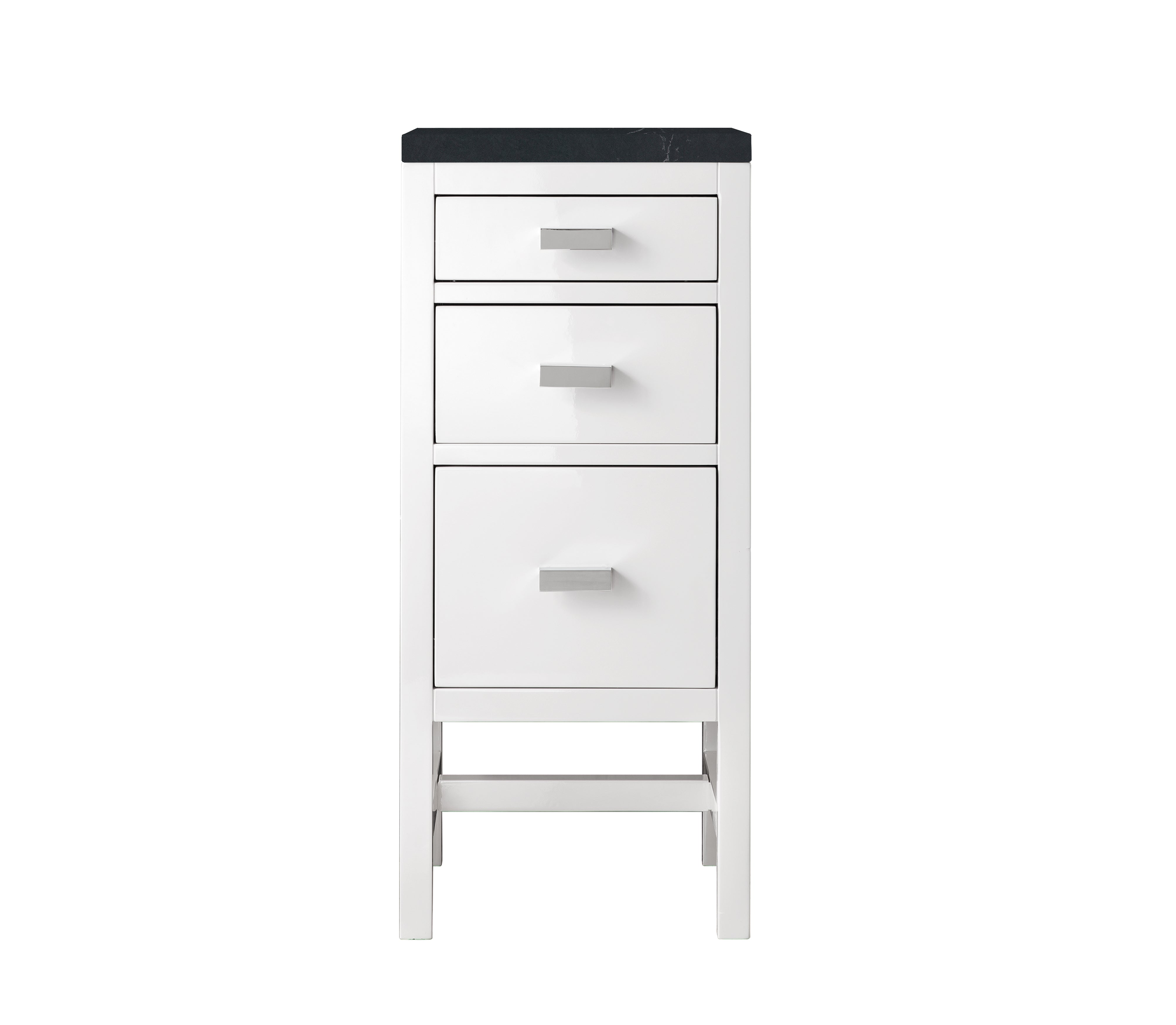 Addison 15-Inch Base Cabinet with Drawers - Glossy White Finish & 3CM Charcoal Soapstone Quartz Countertop | Perfect for Kitchen Remodel, Bathroom Vanity, or Laundry Room Storage