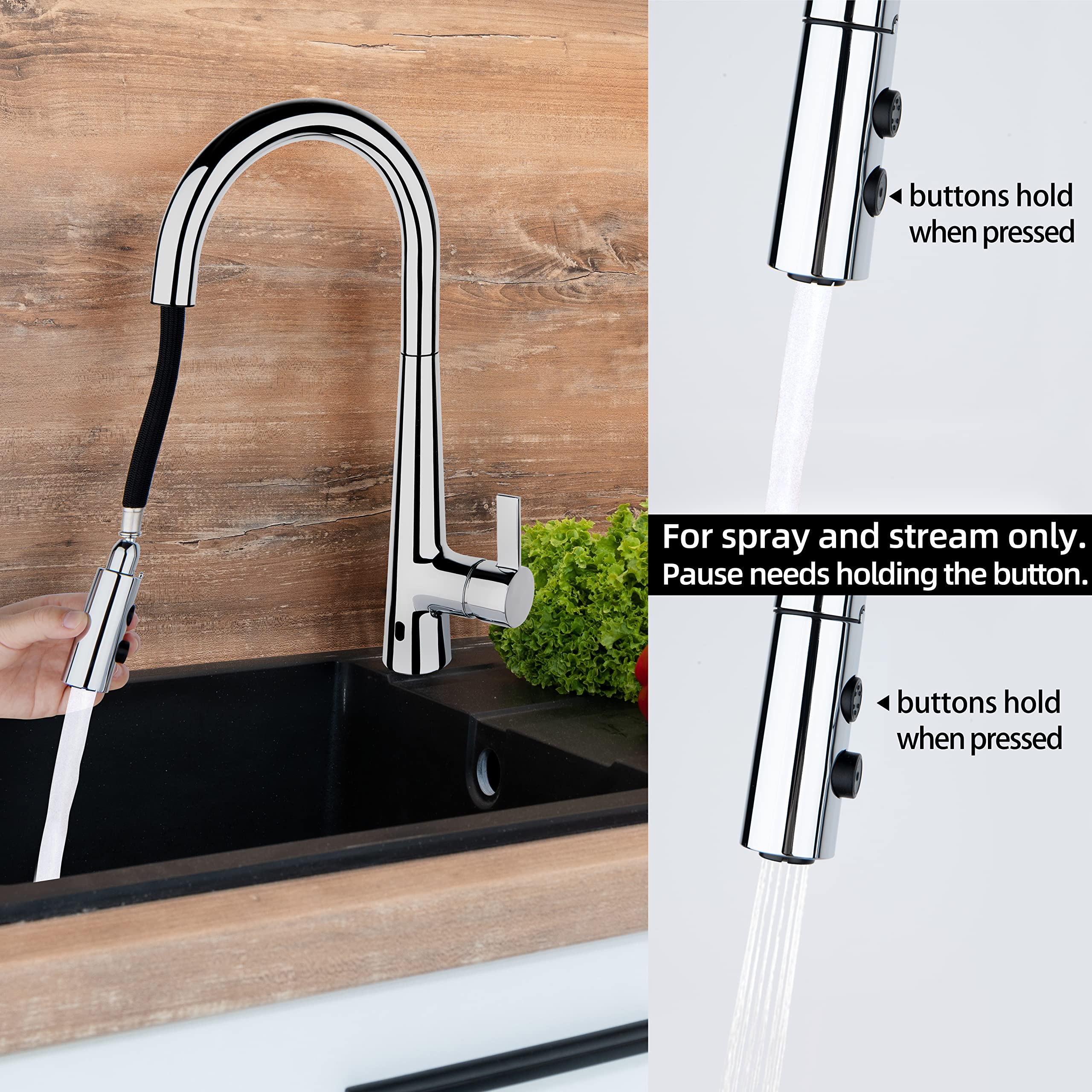 Touchless Kitchen Faucet with Motion Sensor - Chrome Pull Down Sprayer for Hands-Free Cooking