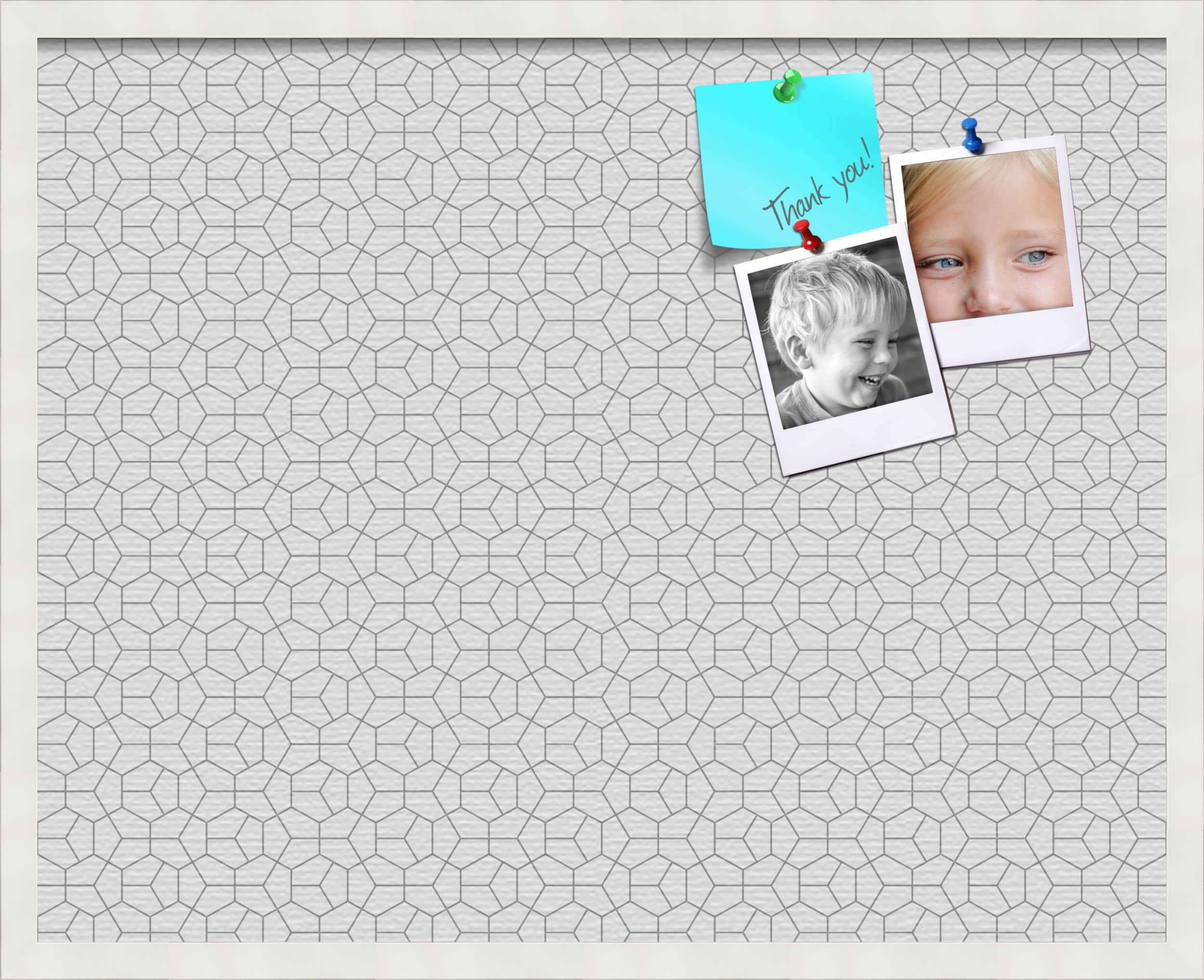 PinPix 30x24 Inch Cork Bulletin Board with Hex Grey Design & White Frame - Wall Mounted Memo Board for Home Office Decor, School Classroom, Dorm Room Organization & Message Display (PinPix-1538)