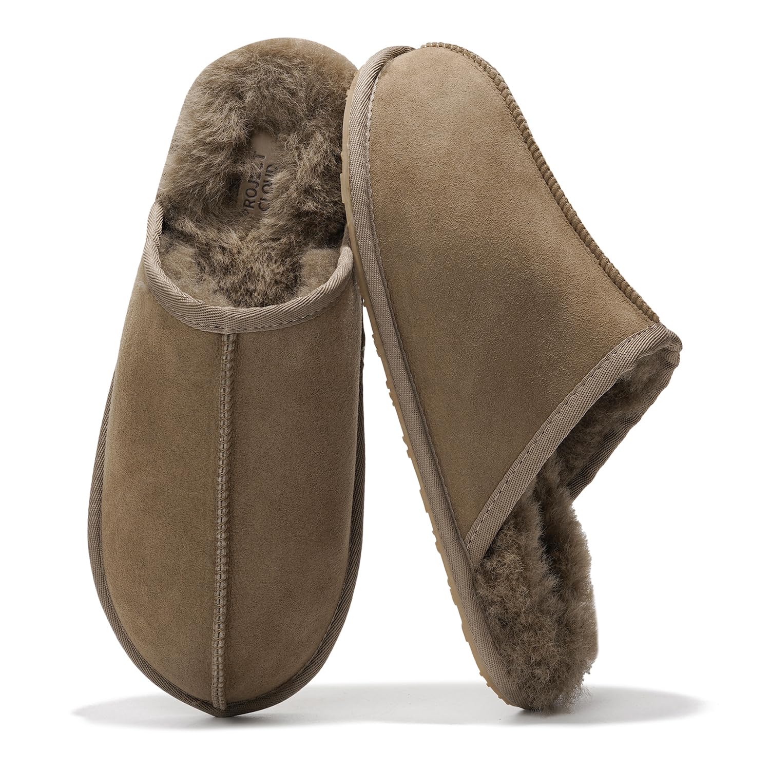 **Project Cloud Men's Genuine Sheepskin House Slippers – Memory Foam Indoor Slippers with Non-Slip Sole – Cozy Winter Slippers for Relaxing at Home (Colin, Brown)**    *Use Case: Perfect for lounging, keeping feet warm in winter, or as a comfortable gift for men.*