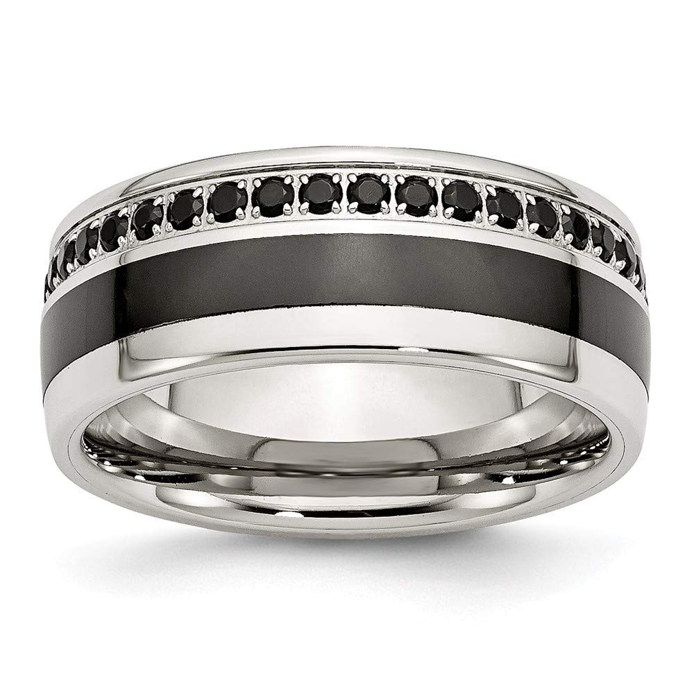Elegant Black Ceramic & CZ Stainless Steel Band Ring for Women - 9mm Cubic Zirconia Simulated Diamond Wedding Jewelry Gift (Size 7-13) - Perfect for Anniversary, Engagement & Everyday Wear