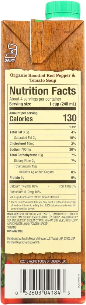 Pacific Natural Organic Creamy Roasted Red Pepper & Tomato Soup - 24 Pack (32 Oz Each) | Vegan, Gluten-Free Soup for Quick Meals, Camping & Emergency Food Storage