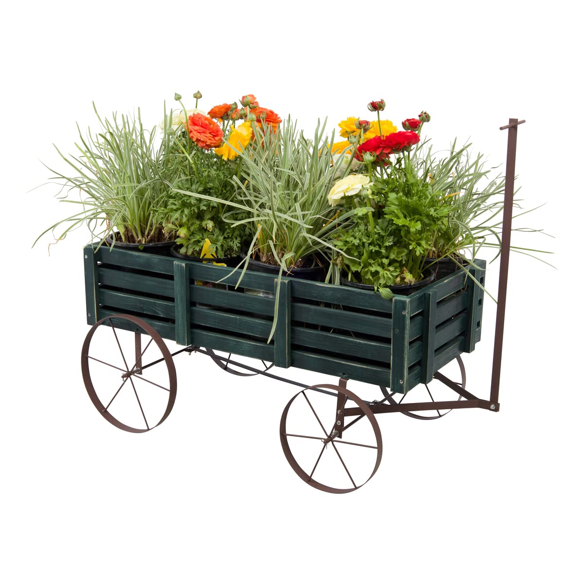 ShineCo Rustic Wooden Buckboard Wagon Planter - Outdoor Garden Decor for Flowers & Plants - Perfect for Porch, Patio, and Yard Decoration - Vintage Style Wagon Planter Box for Home & Garden Décor