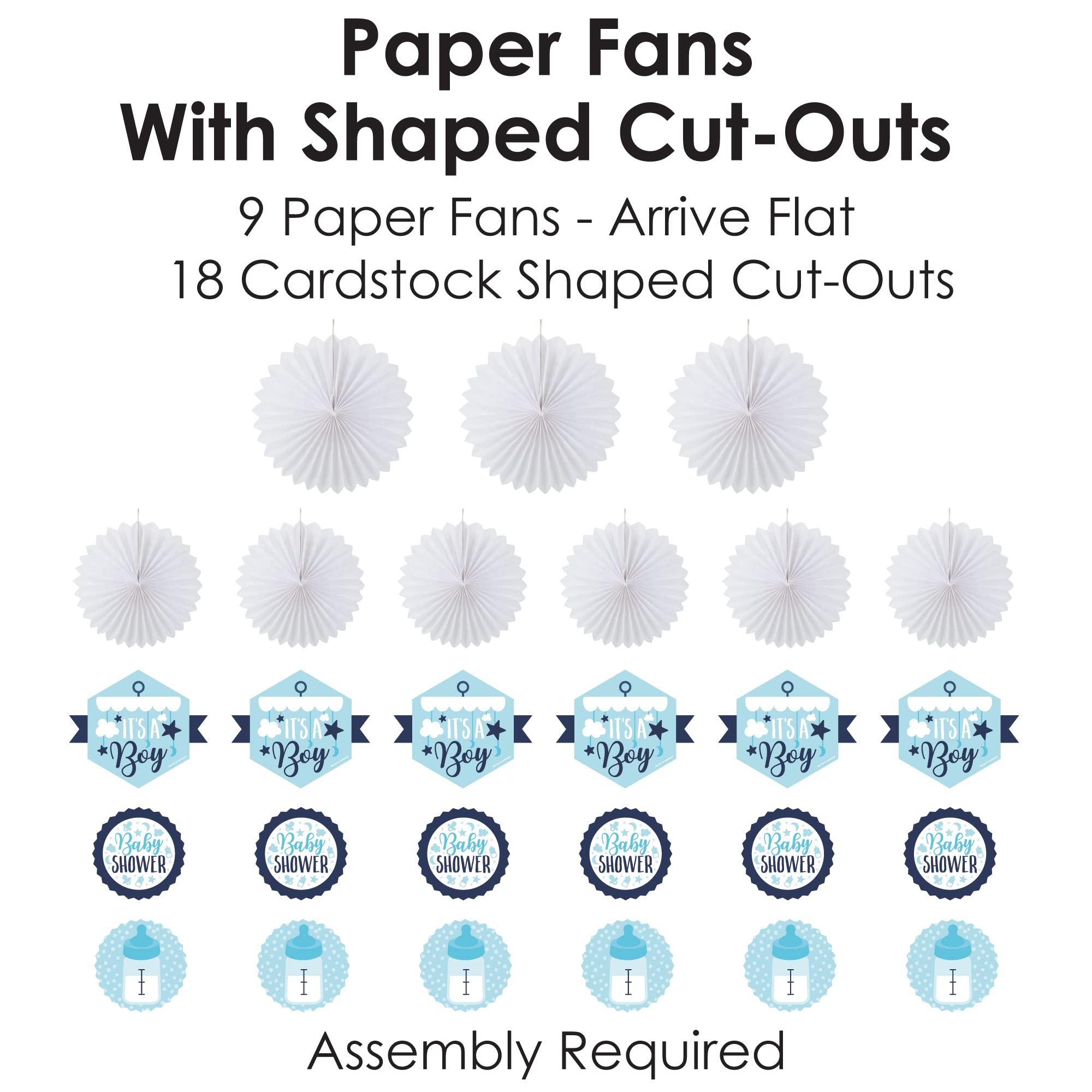 Big Dot of Happiness It’s a Boy - Blue Baby Shower Tissue Paper Decorations Kit with 9 Hanging Fans - Perfect for Nursery, Gender Reveal Party & Newborn Celebration
