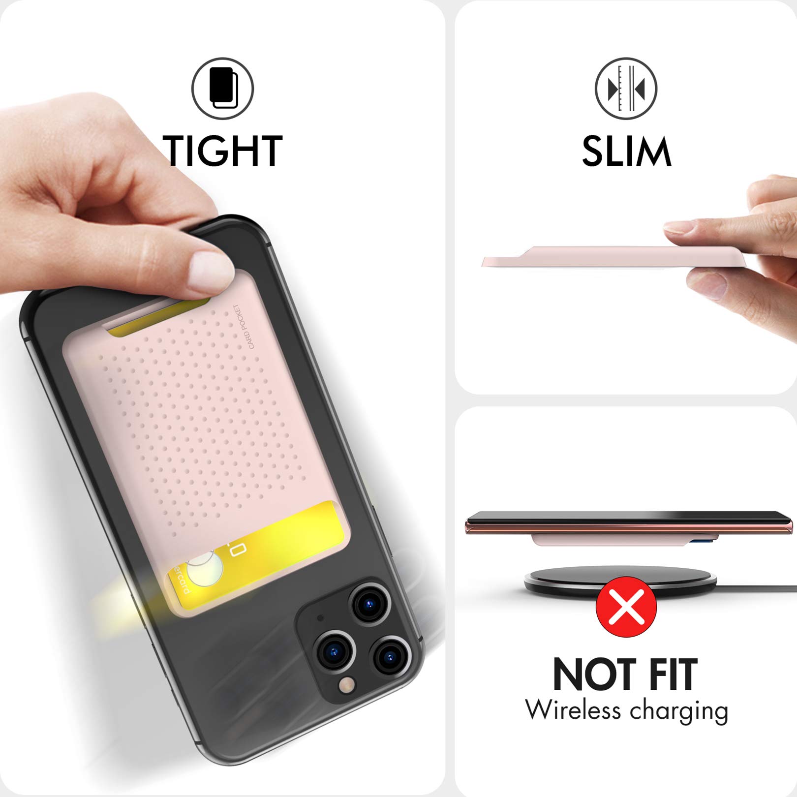 RFID Blocking Adhesive Card Holder for Back of Phone Case - Reusable Stick-On Wallet for All Smartphones (Pink) - Perfect for Contactless Payments, ID Cards & Transit Passes