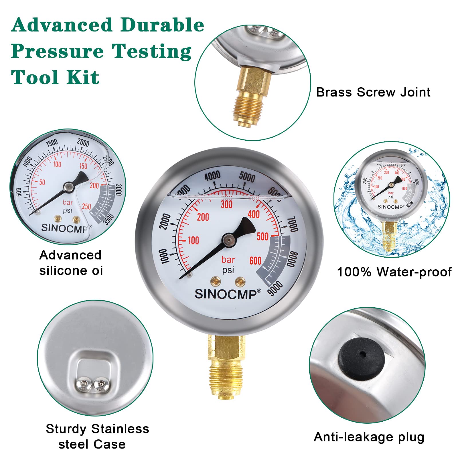 SINOCMP Hydraulic Pressure Testing Kit for Excavators - Professional Hydraulic Tester with Pressure Gauge - Compatible with Most Excavator Brands (CAT, Komatsu, Hitachi) - Ideal for Construction Site Maintenance & Equipment Diagnostics