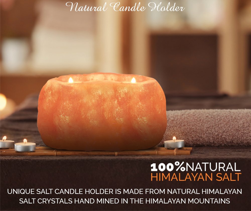 Himalayan Glow Natural Pink Salt Tealight Candle Holder - Hand Carved 100% Pure Himalayan Crystal Salt Lamp with 2 Holes | Aromatherapy, Meditation & Home Decor for Bedroom, Living Room, Yoga Studio