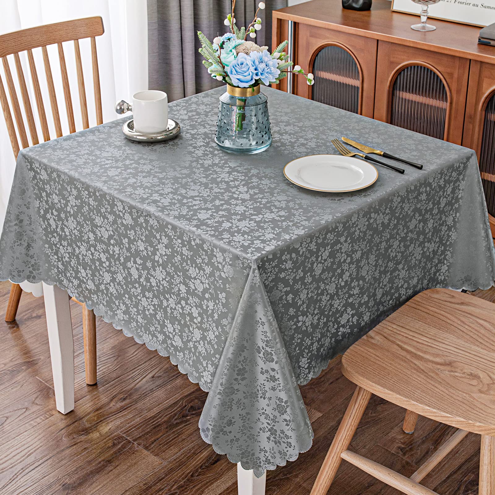 Smiry Square Waterproof Vinyl Tablecloth - Heavy Duty, Wipeable, Washable Kitchen & Dining Room Table Cover (54