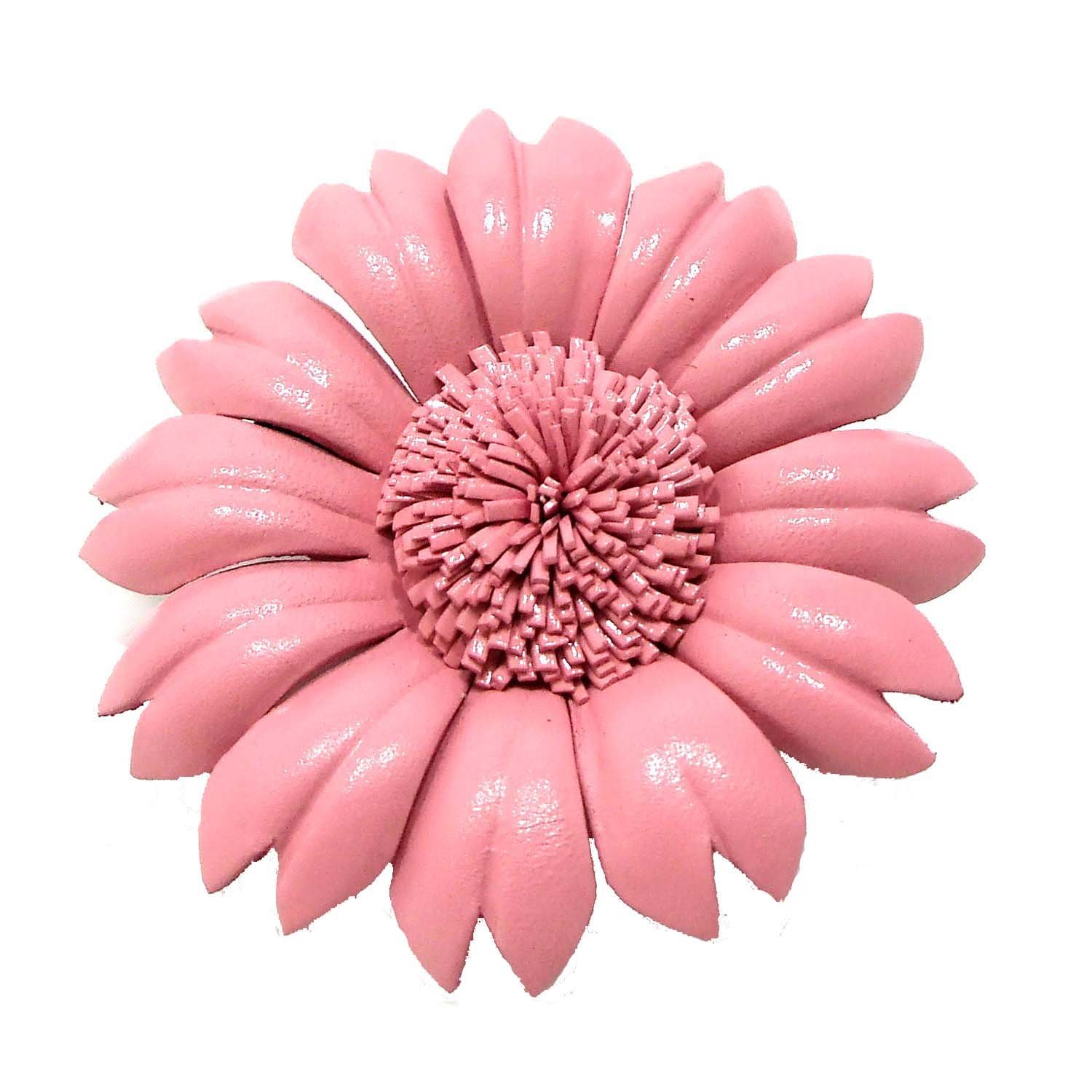 AeraVida Pink Sunflower Genuine Leather 2-in-1 Floral Pin & Hair Clip - Elegant Flower Hair Accessories for Women & Girls | Perfect for Weddings, Parties, and Everyday Wear