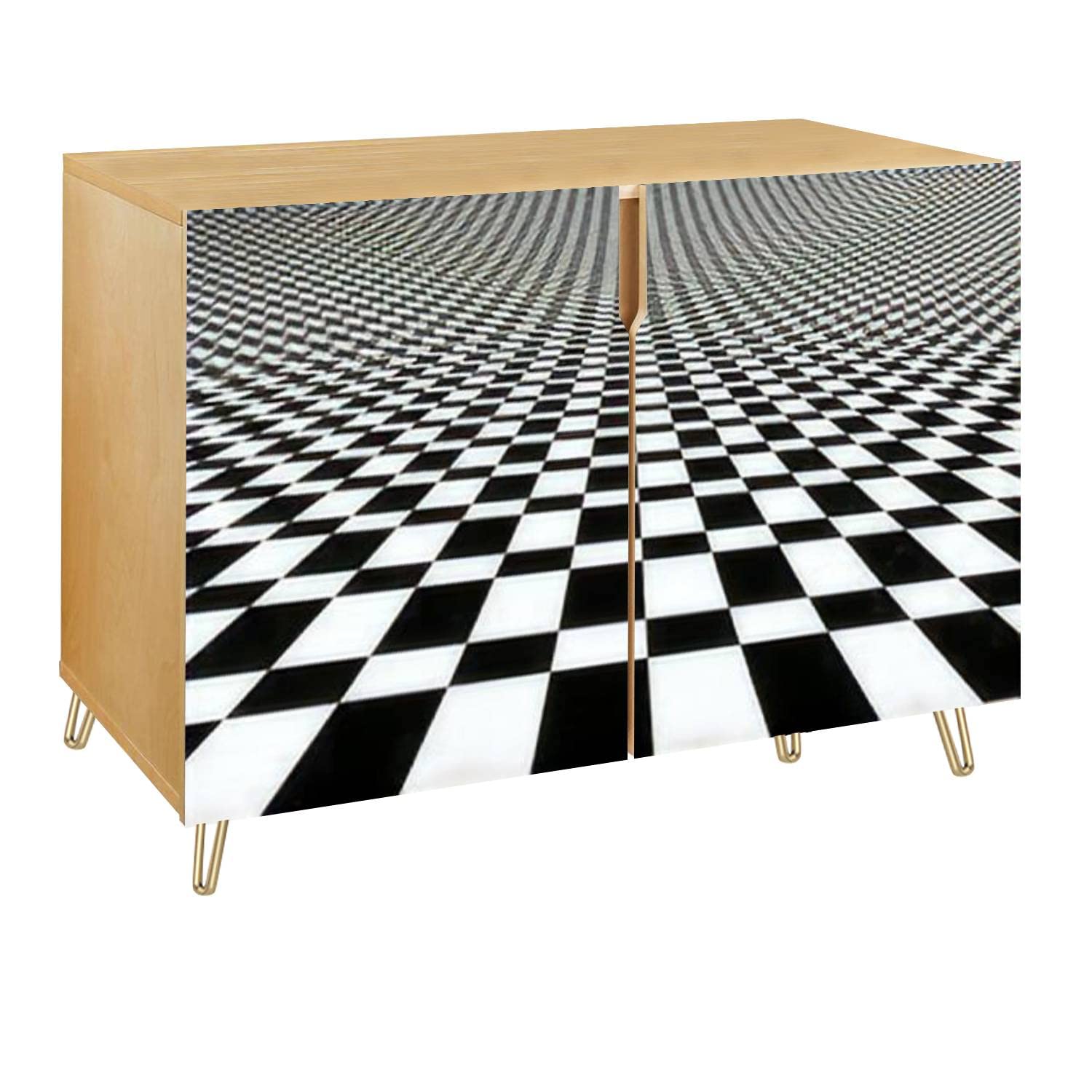 Checkered Wooden Accent Cabinet with 2 Doors - Storage Sideboard, TV Stand, Bar Cabinet for Entryway, Living Room, Kitchen & Hallway - Perfect for Home Decor & Organizing Essentials