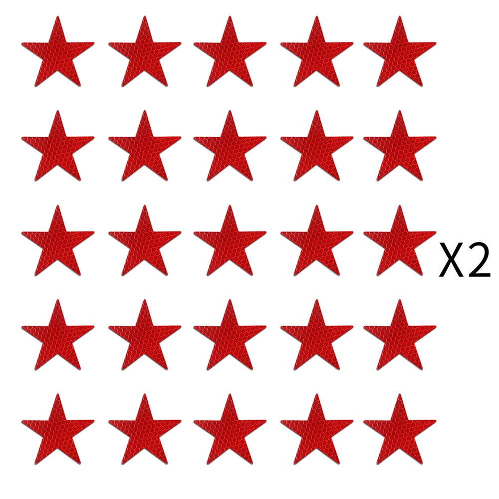 MAITE Star Shape Reflective Tape - Waterproof Self-Adhesive High Visibility Safety Stickers (50 Pcs, Red) for Outdoor Gear, Bikes, Helmets & Emergency Kits