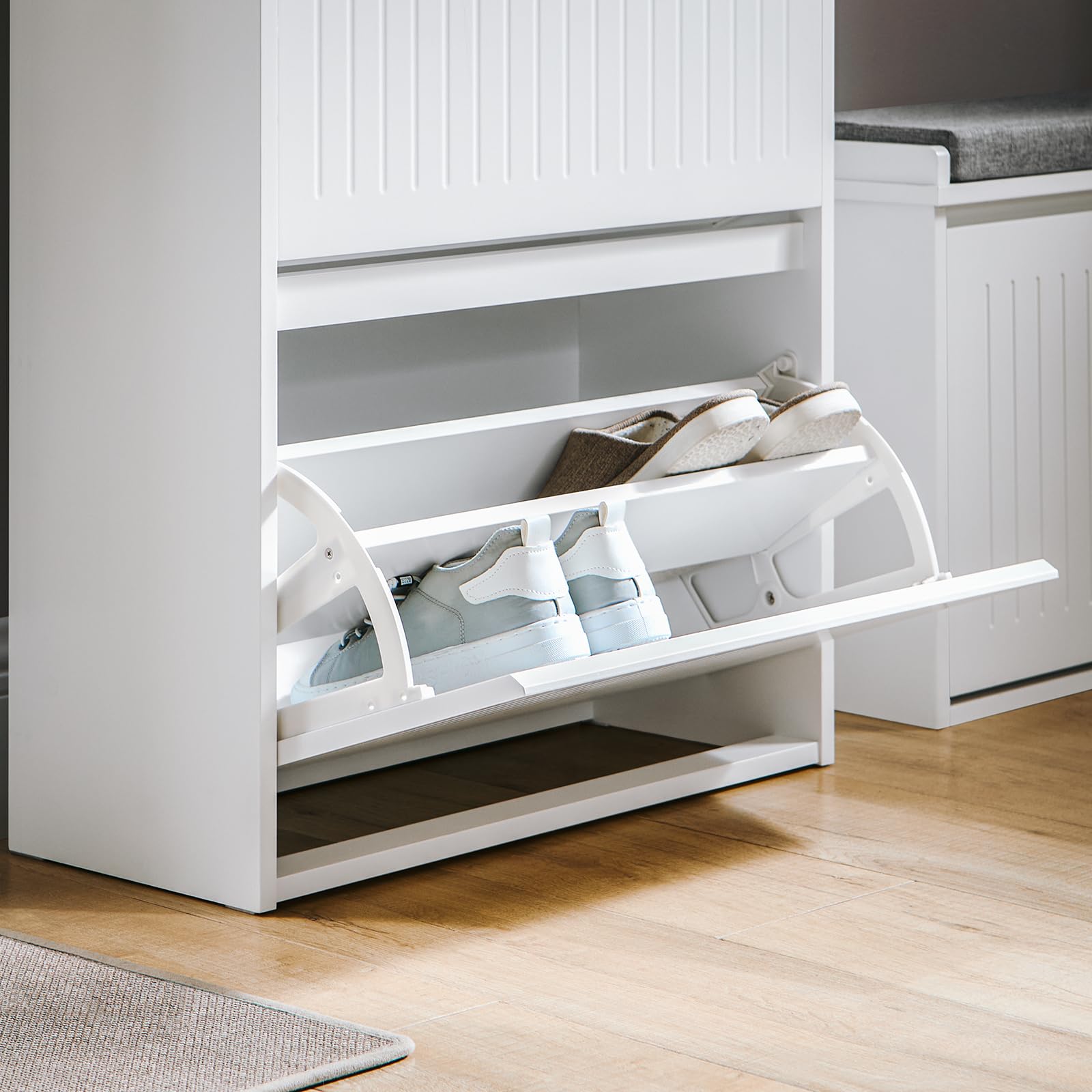 Haotian Freestanding Shoe Storage Cabinet - White Entryway Shoe Organizer with Narrow Design for Hallway | Perfect for Small Spaces, Closet Organization & Entryway Decor (Model FSR165-W)