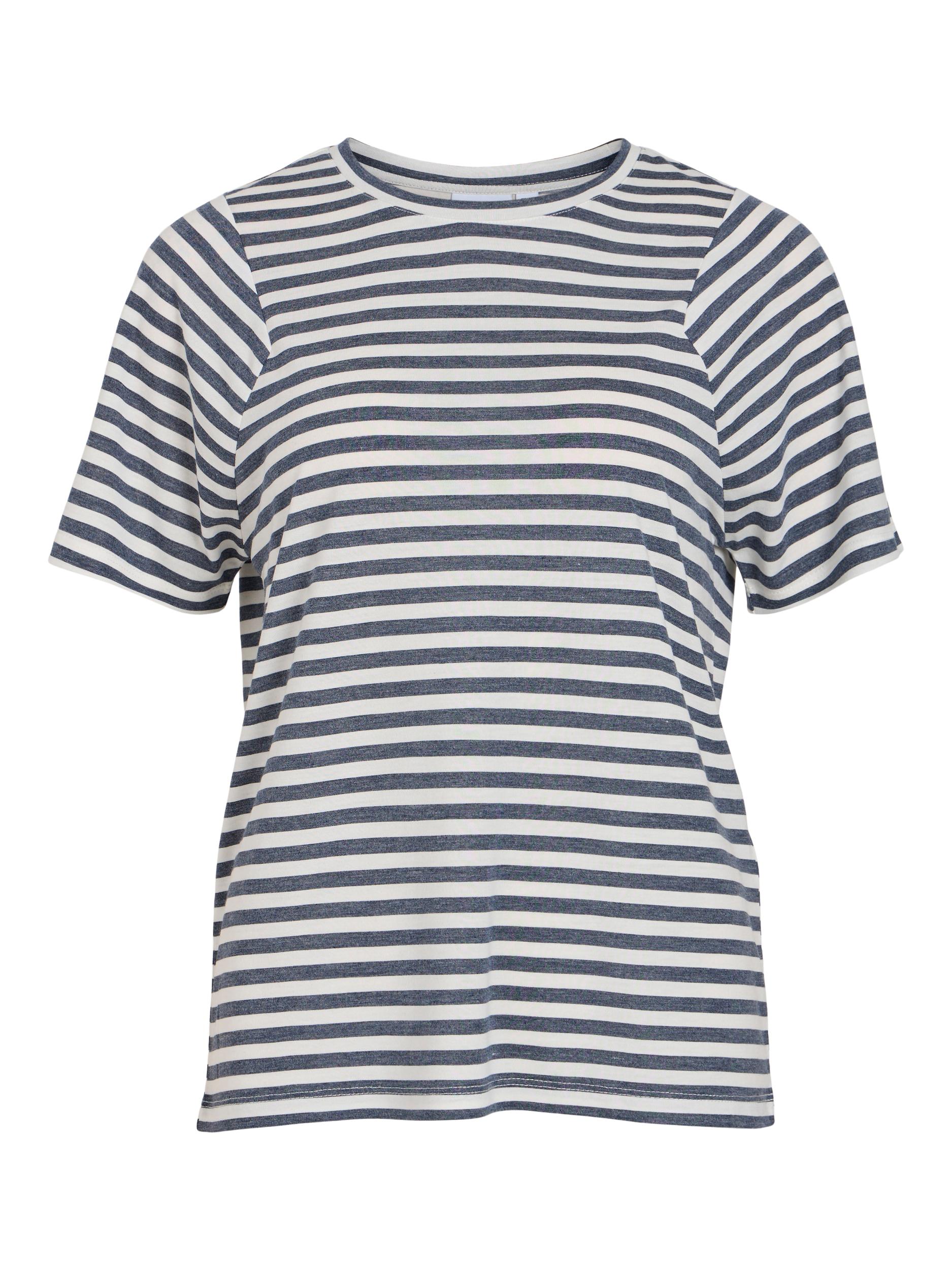 CANDIE T-Shirt for Women - Soft Cotton Cloud Dancer Print in Navy Blaze Color - Casual Wear, Street Style, and Everyday Comfort
