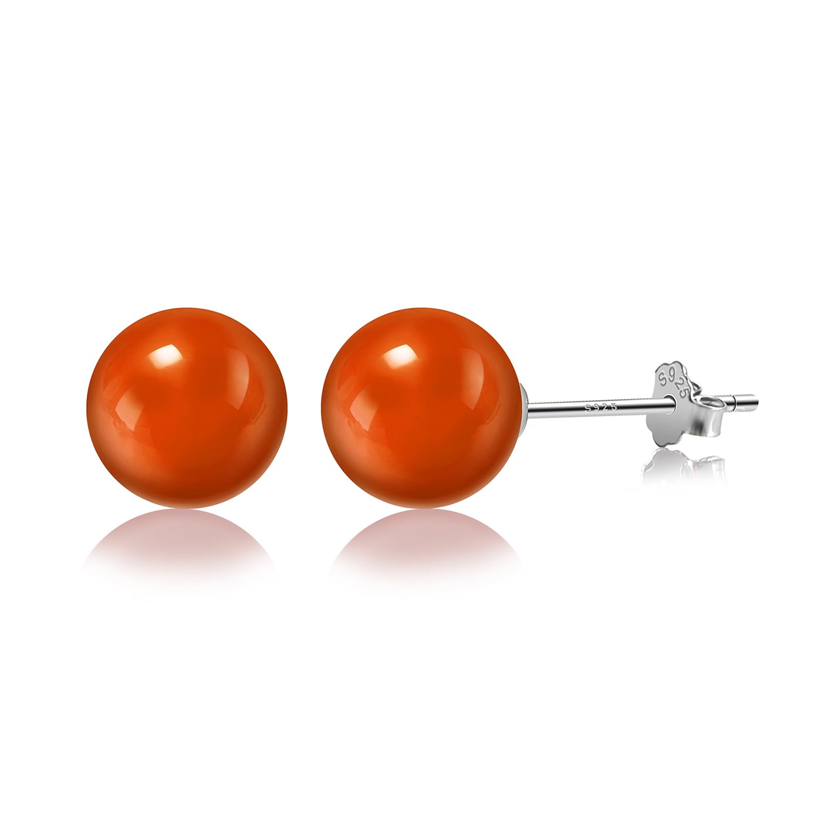Natural Carnelian Stud Earrings for Women - 8mm Sterling Silver Hypoallergenic Handmade Gemstone Jewelry | Perfect for Everyday Wear, Gifts & Special Occasions
