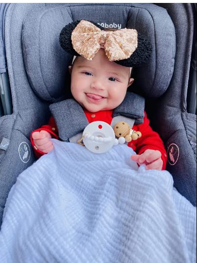Sparkly Sequin Mouse Ears Headbands - 9 Pack Large 6 Inch Glitter Hair Bows for Baby Girls & Toddlers | Soft Nylon Hair Accessories for Newborns, Infants & Kids | Perfect for Disney Trips, Birthday Parties & Photo Shoots