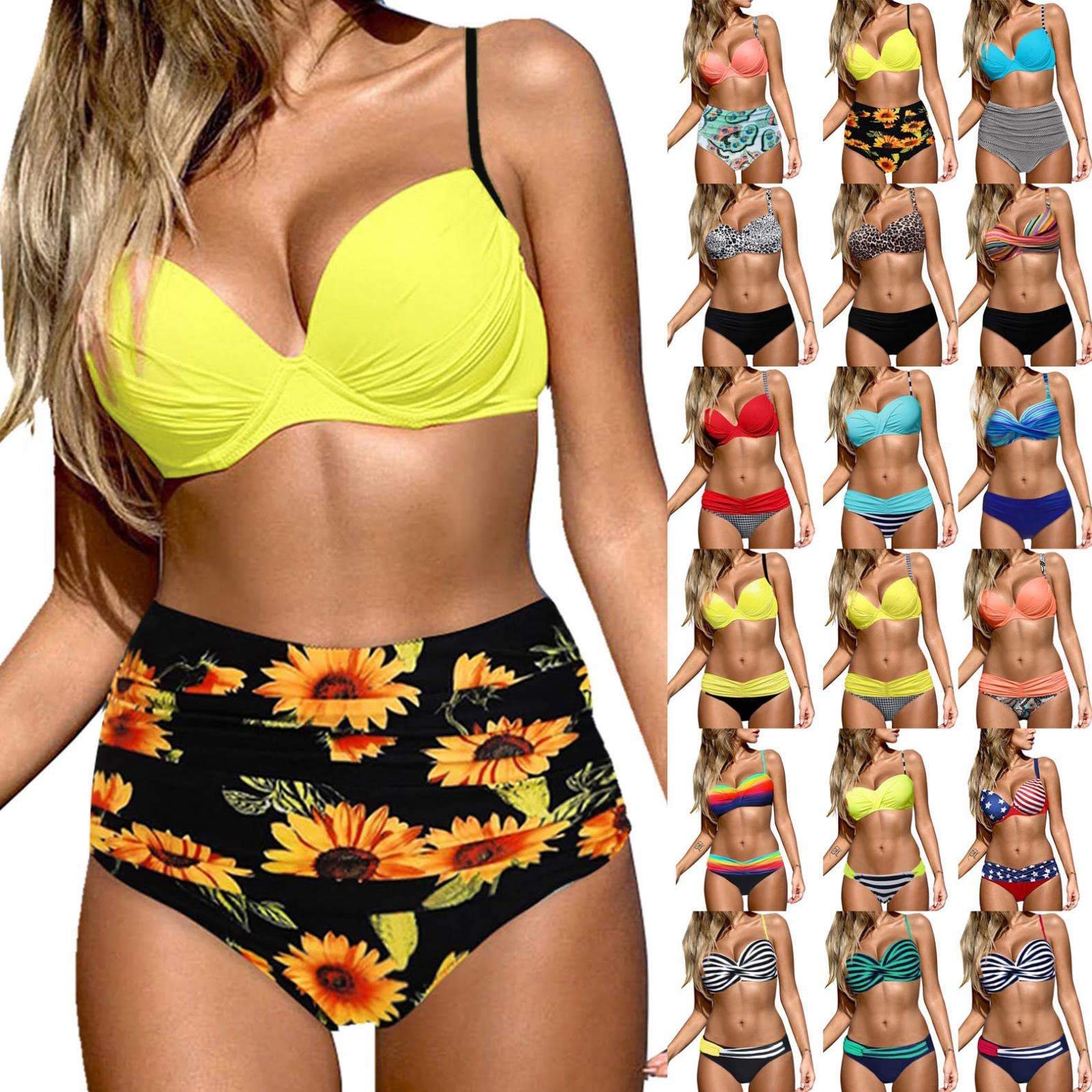 BEUU Women's 2 Piece Push Up Bikini Set - High Waisted Swimwear Bathing Suit with Removable Pads for Beach, Pool & Vacation